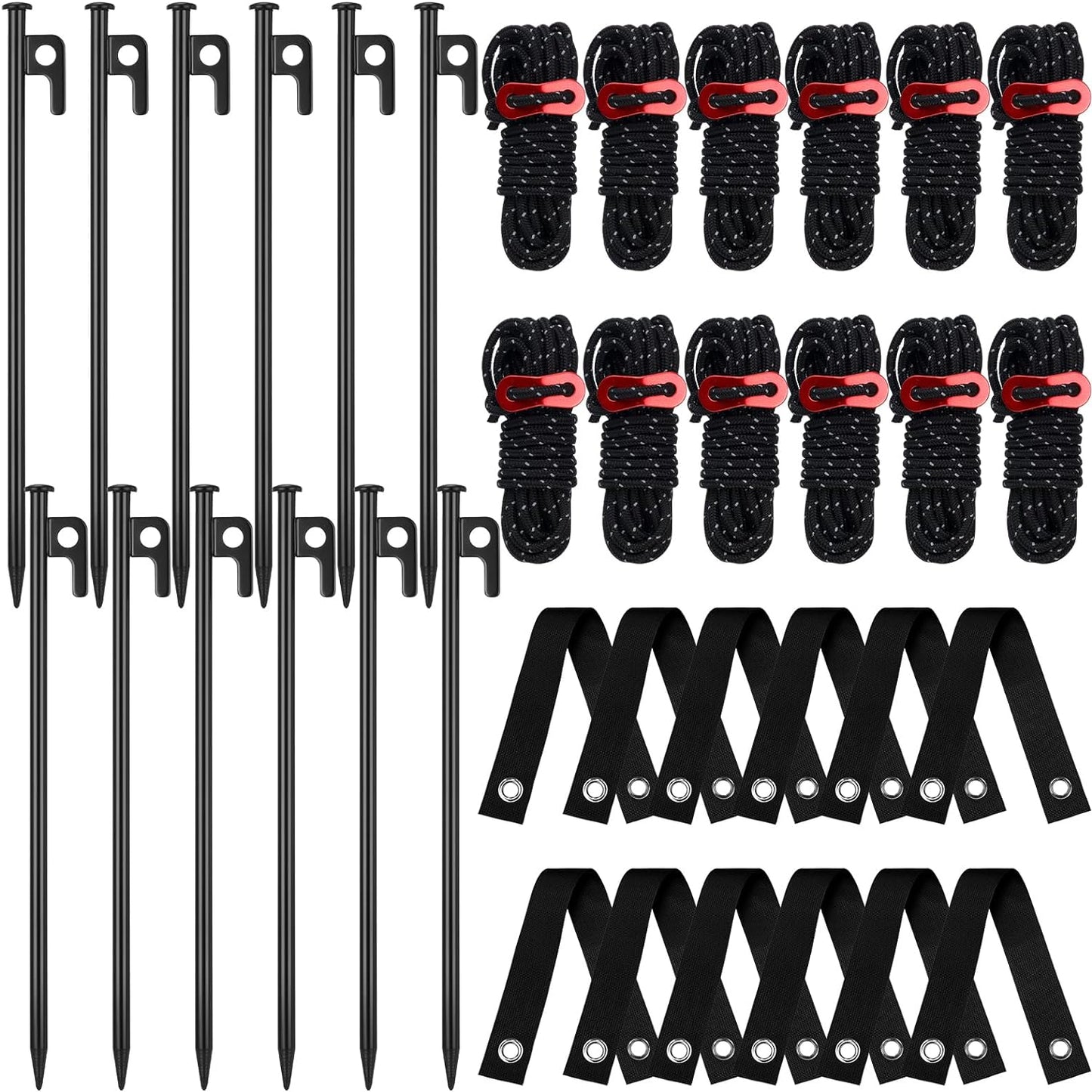Suzile 60 Pcs Tree Stake Kit, Heavy Duty Tree Staking and Supports for Leaning Trees Include 11. 8'' Steel Stakes 15. 8'' Support Straps 13. 12 ft Ropes for Anchoring Hurricane Protection (Black)