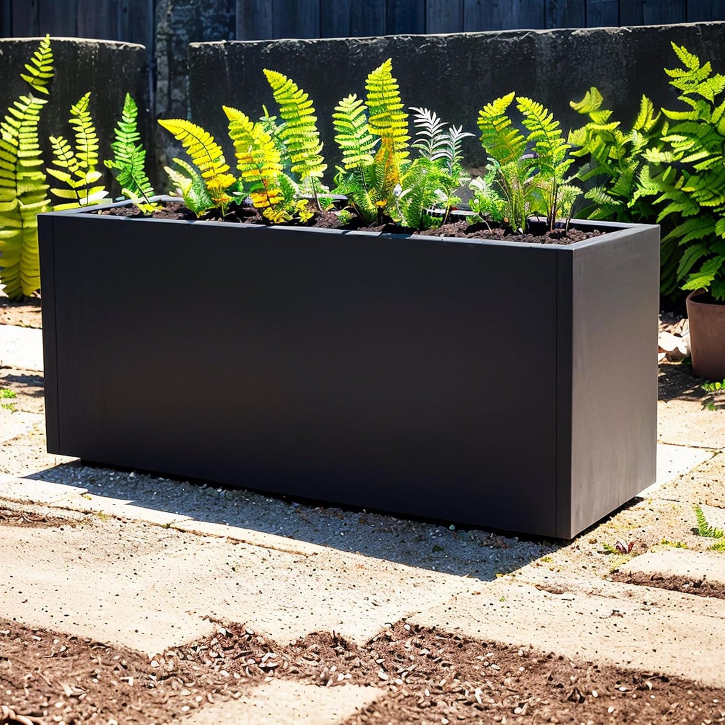 GSK Black Metal Planter Versatile Box with Drainage Holes Galvanized Painted Iron Flower Boxes for Indoor Outdoor Use Ideal Patio Balcony Garden Elevated Plant Bed