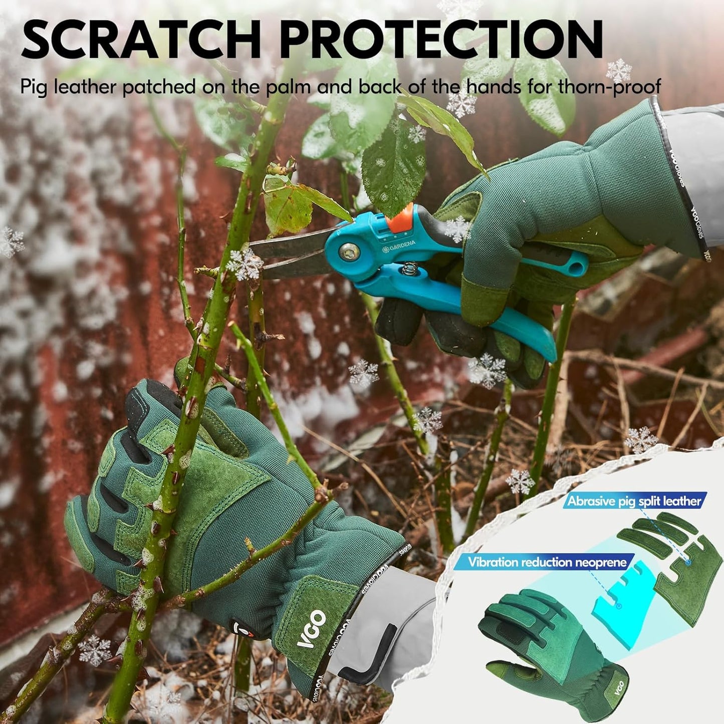 Vgo... Winter Gardening Gloves Women,Safety Work Gloves, Puncture-proof,Thornproof,Touchscreen(1 Pair,L,Green,SL7471FLWP)