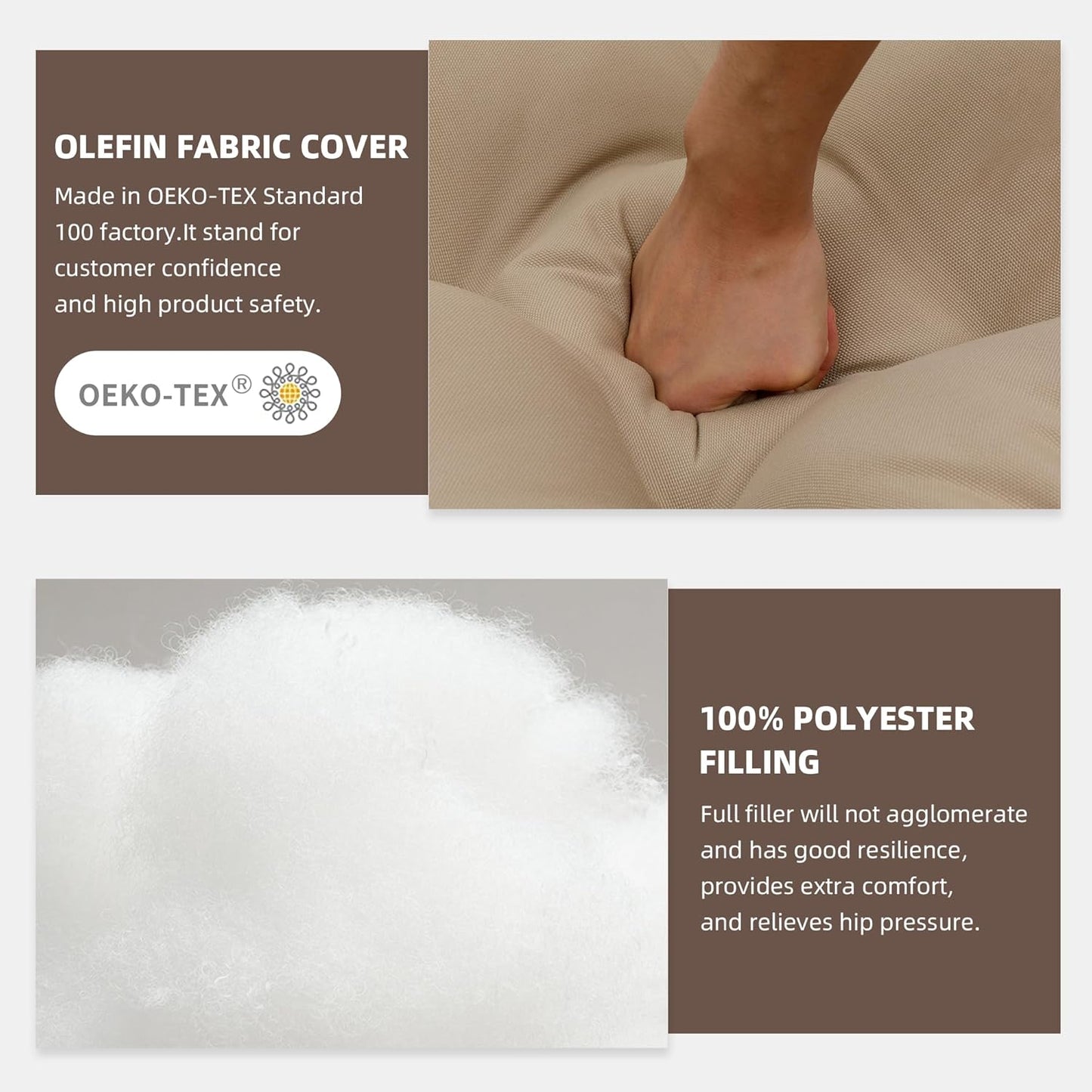 RACE LEAF Outdoor Seat Cushions Set of 2, 19" x 19" Square Patio Cushions, Plump Filling Tufted Water-Resistant Olefin Chair Seat Cushion with Ties for Non-Slip Support, Khaki