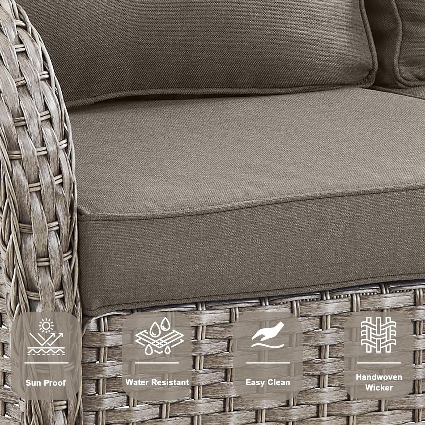 6 Pieces Wicker Patio Furniture Set - Swivel Rocker Outdoor Chairs with Outdoor Couch and Side Table, All-Weather Patio Conversation Set for Sunroom Deck Backyard