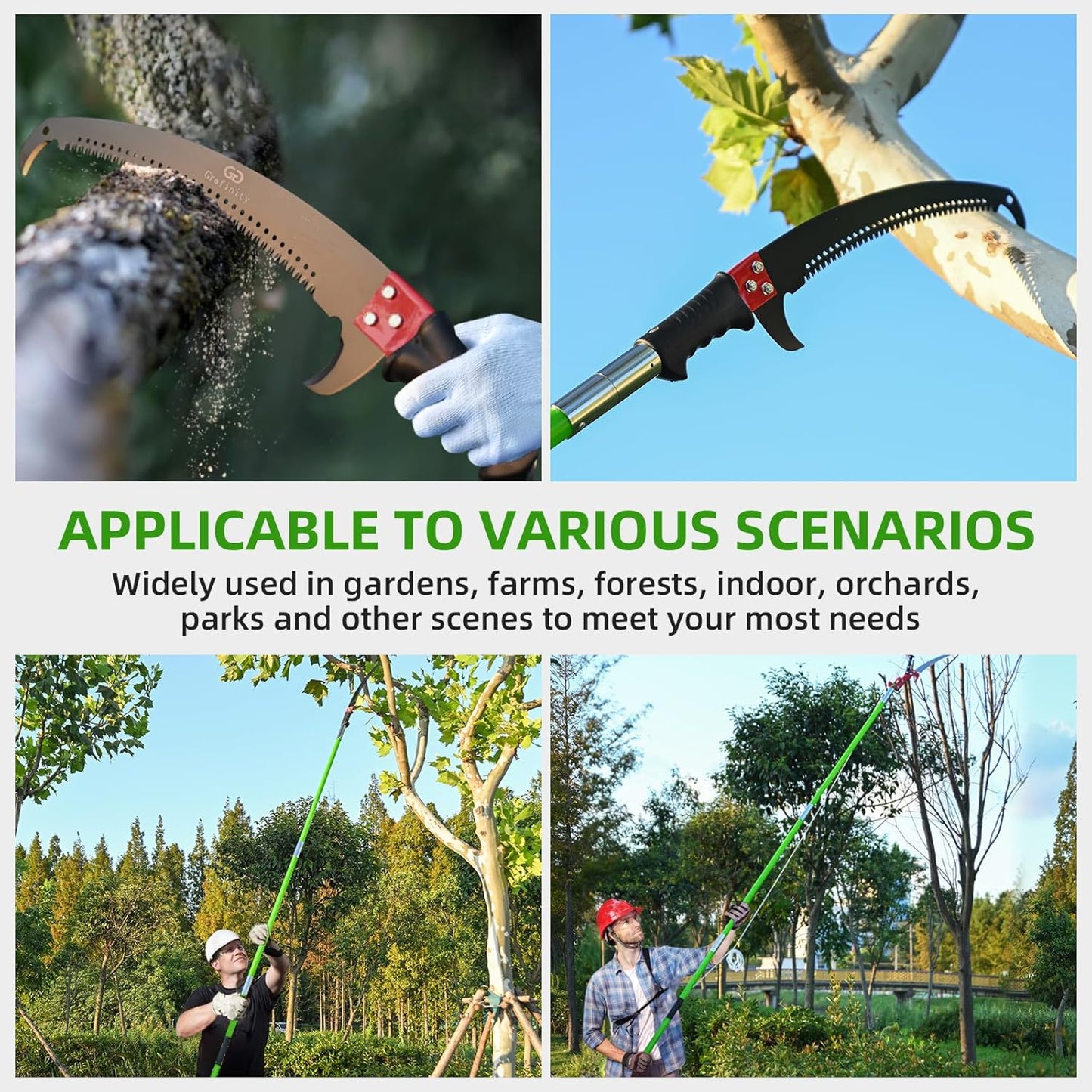 27FT Manual Pole Saw, Tree Branch Trimmer with 8-Section Fiberglass Handle, Sharp Steel Blade and Scissors, Lightweight Extendable Design for High Branch Trimming, Ideal for Palms and Shrubs