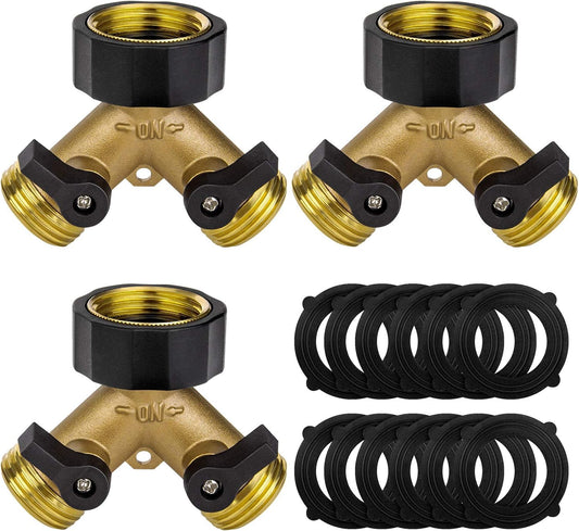 3 Pack Hose Splitter, Heavy Duty Garden Hose Splitter 2 Way Y Valve Hose Connector Splitter Solid Brass Garden Hose Adapter With Extra 12 Rubber Washers, Fit For All Standard Faucet And Garden Hose