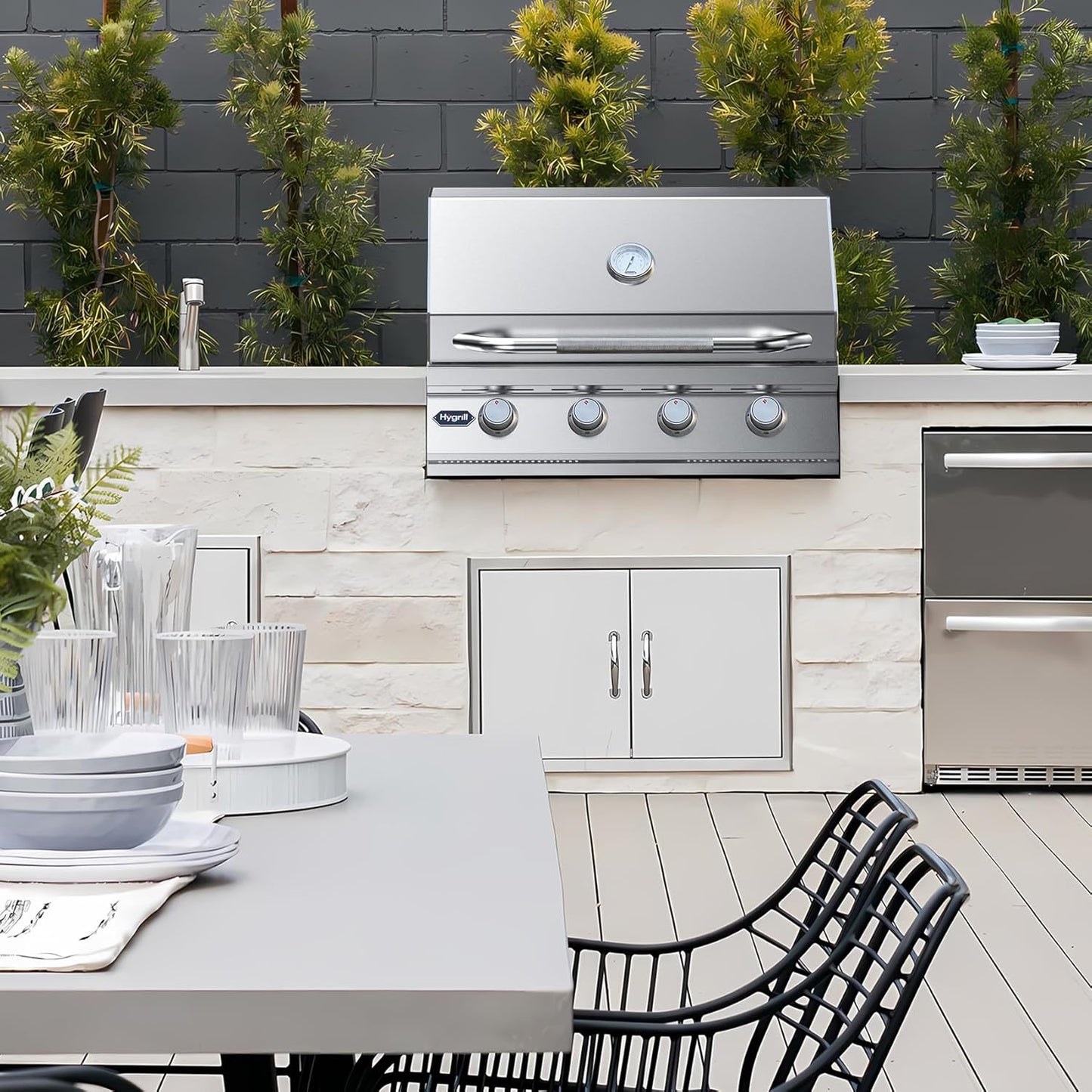 Hygrill 32-Inch Built In Grill, Stainless Steel 4-Burner Grill Head for Outdoor Kitchen, Natural Gas
