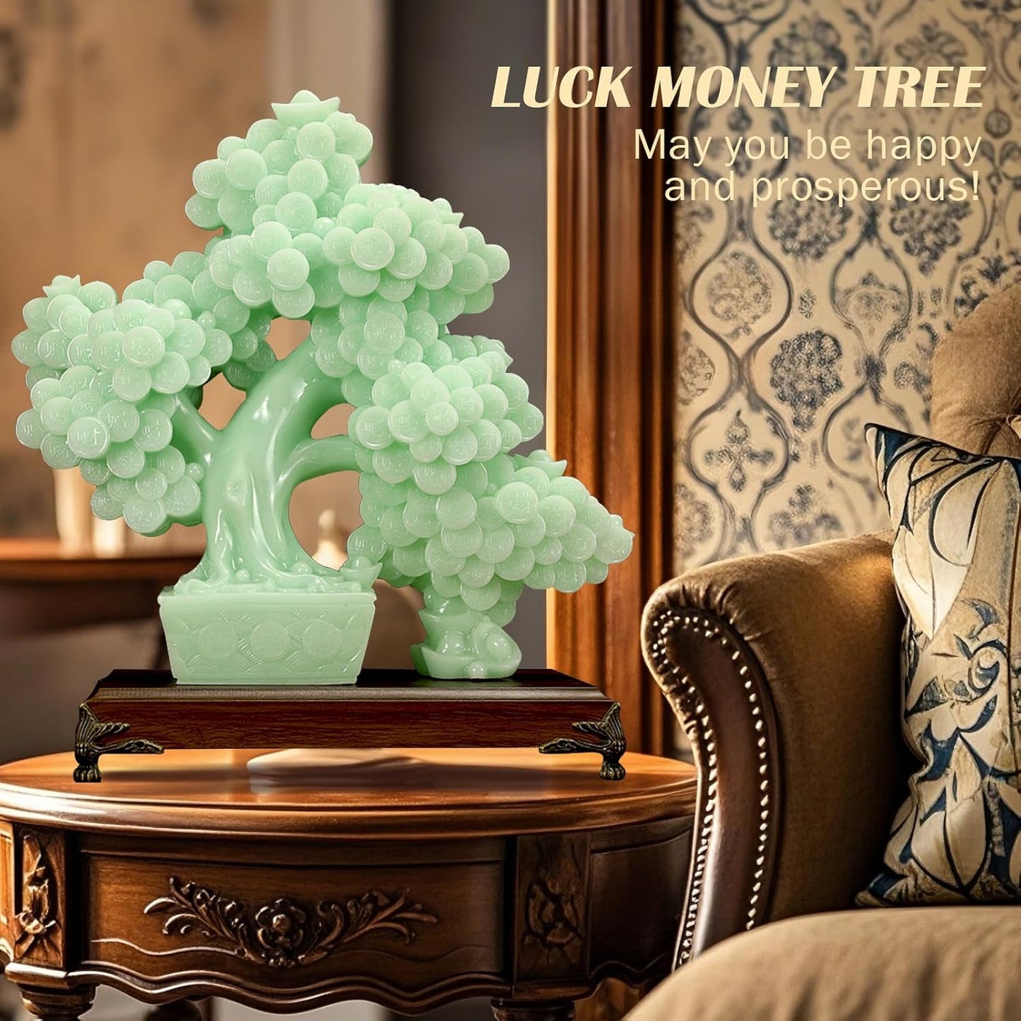 Top Resin Money Tree, Artificial Bonsai Tree, Handcrafted, Premium Quality, Feng Shui Gift for Abundance Luck and Success (Green)