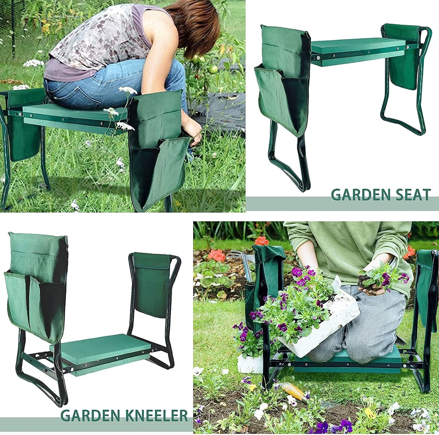 Foldable Garden Kneeler and Seat with 2 Gardening Tool Pouches Multiuse Bench with Soft Kneeling Pad,Gardening Gifts for Women Men Gardener Parent Elders Christmas
