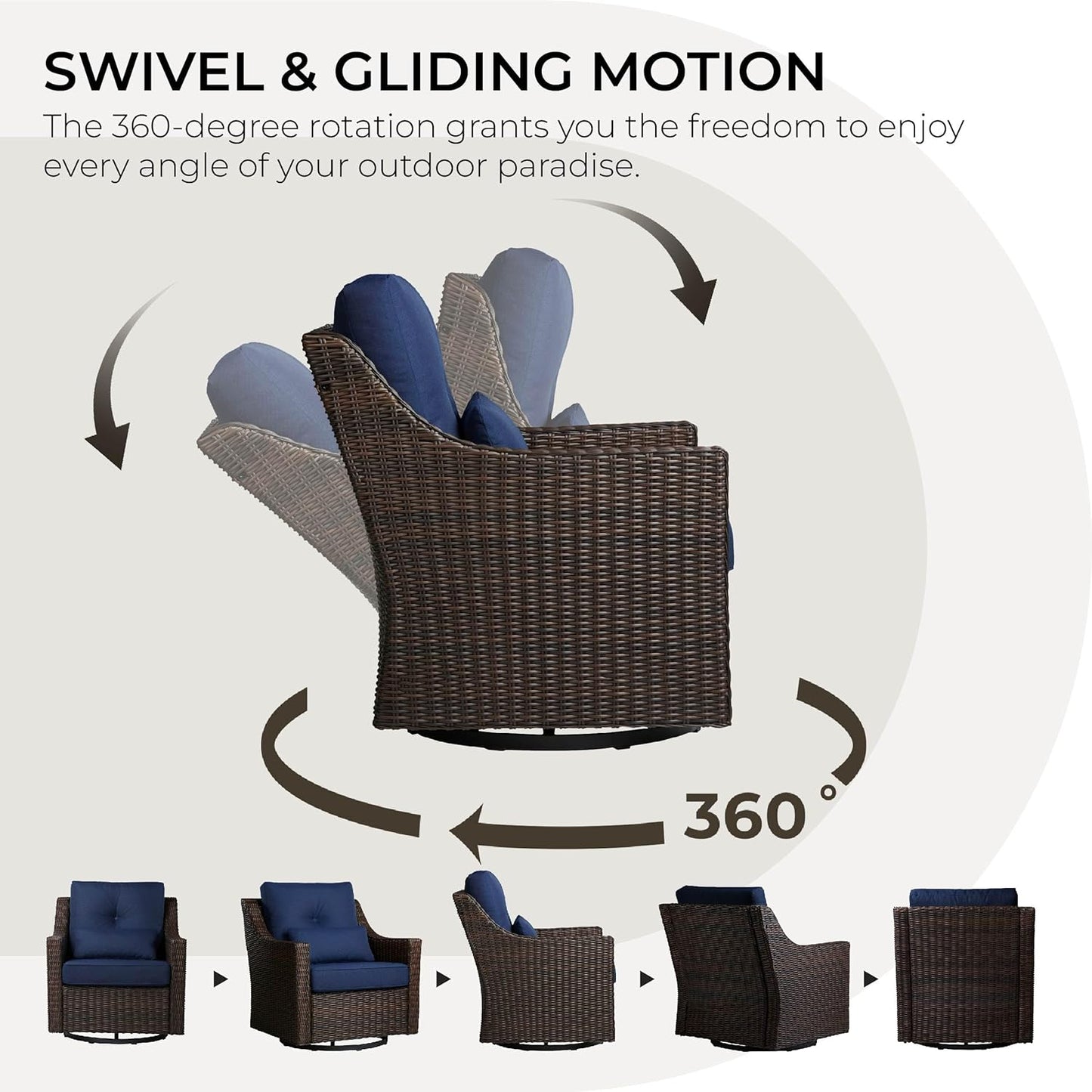 CHITA Patio Wicker Chair, 360° Rocking Swivel Outdoor Rattan Chair with Thickened Cushions for Backyard, Poolside, Garden or Porch