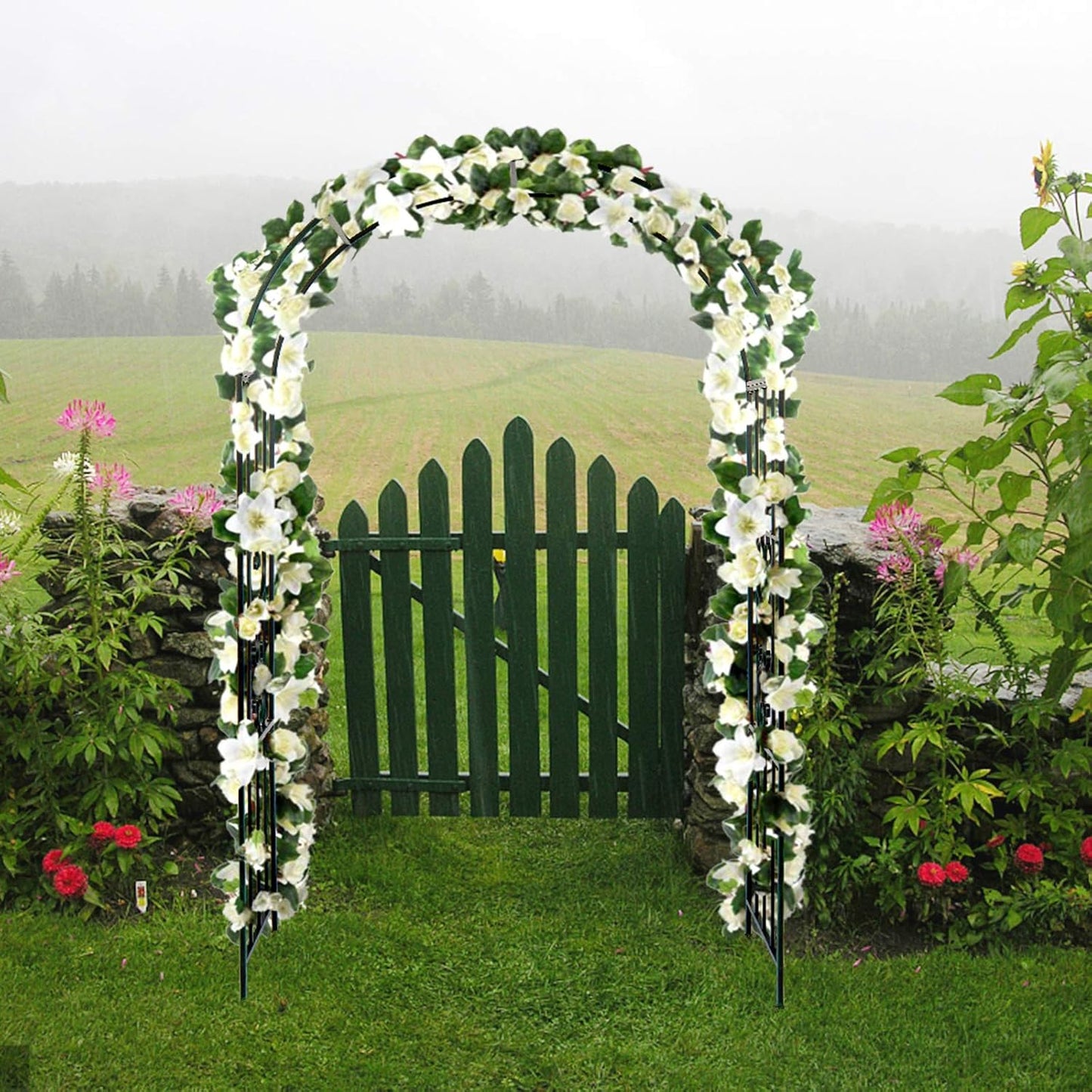 VINGLI Garden Arbor, Arch Walkway for Wedding Ceremony Party, Christmas Garden Decorations Steel Garden Trellis for Plant Climbing, Pergola for Garden, Backyard, Lawn, Bench (Dome)