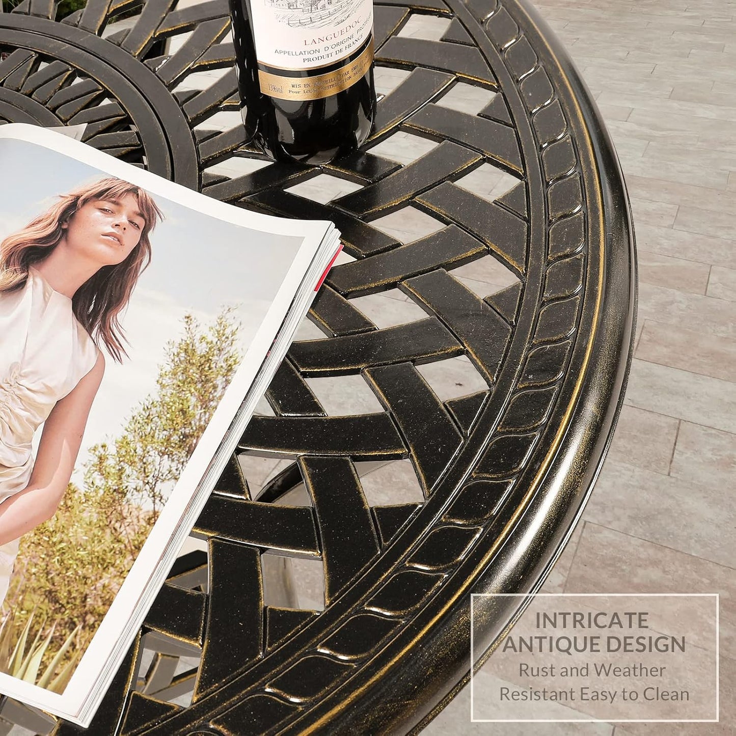 VIVIJASON 3-Piece Patio Bistro Set, Outdoor All-Weather Cast Aluminum Furniture Dining Set, Include 2 Swivel Chairs and 31" Round Table w/Umbrella Hole for Balcony, Lawn, Garden, Antique Bronze