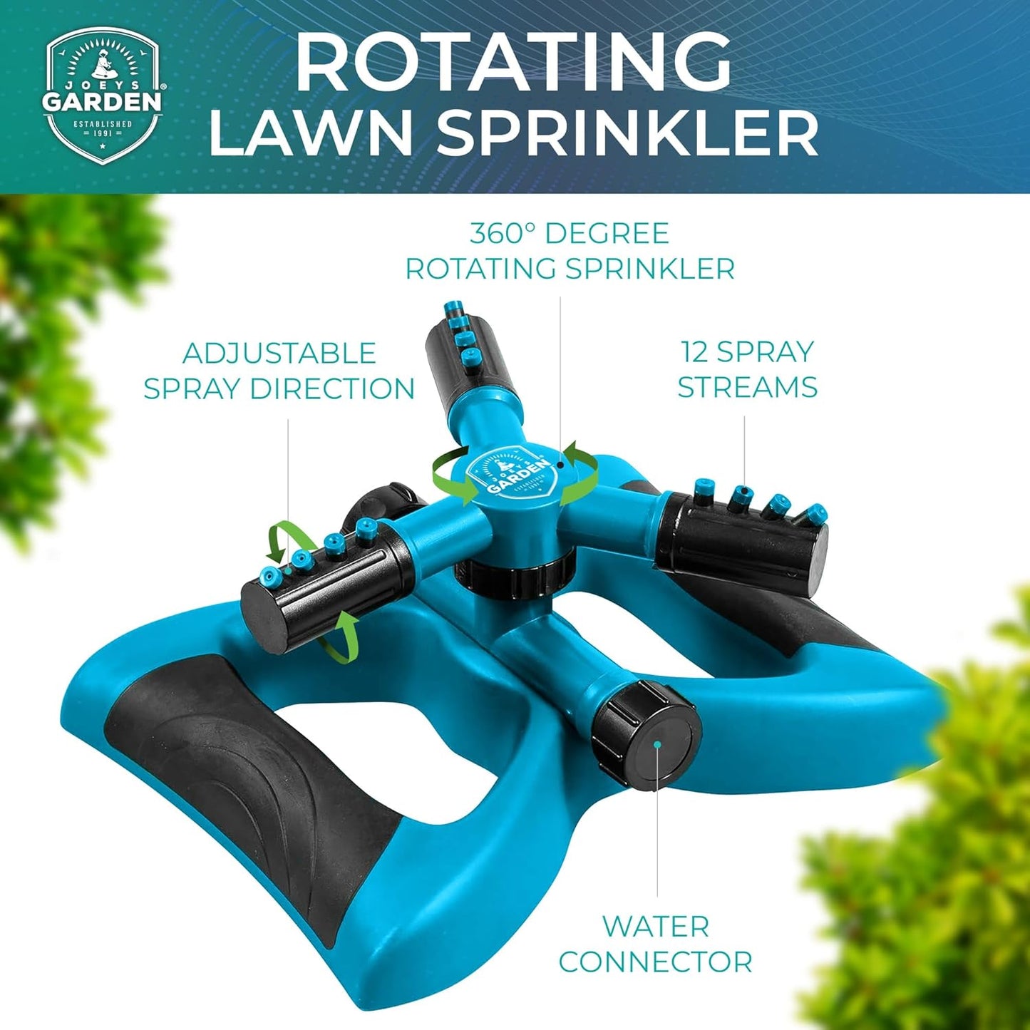 Joeys Sprinkler for Yard, Rotating Garden Sprinkler for Large Area Coverage, Lawn and Yard Sprinklers (Blue)