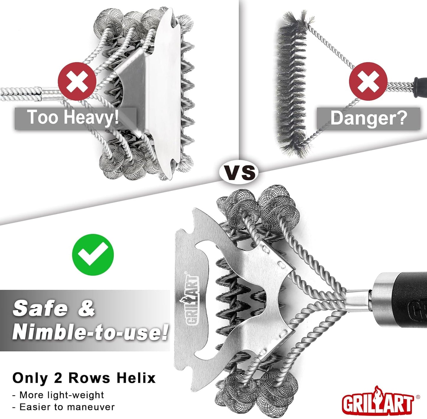 GRILLART Grill Brush for Outdoor Grill Bristle Free - Safe BBQ Grill Cleaner Brush - 18" BBQ Brush for Grill Cleaning Kit -Stainless Grill Cleaning Brush BBQ Grill Accessories Tools- Gifts for Men Dad