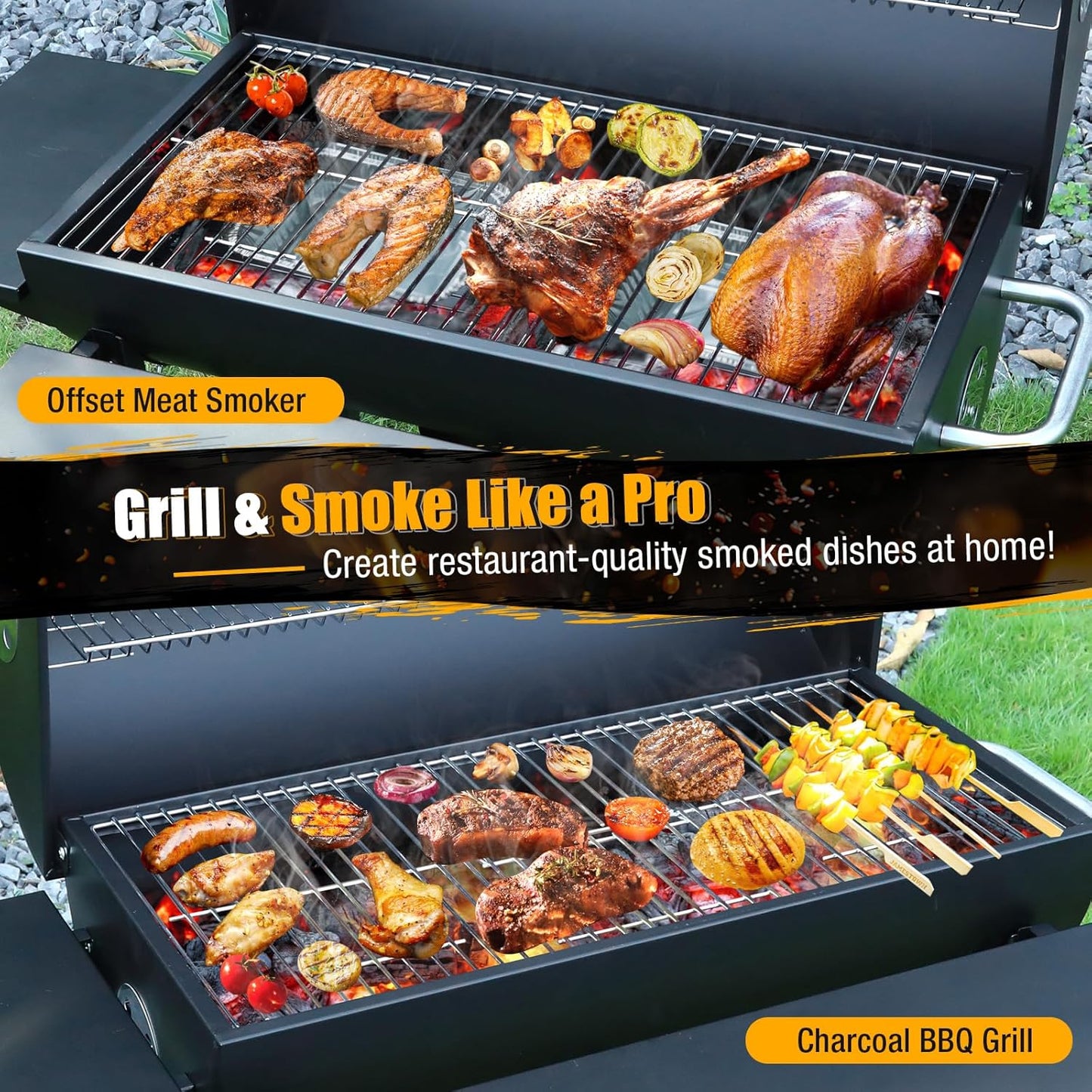 Charcoal BBQ Grills Outdoor: Spacious Barrel Barbecue Grill with Side Front Table - Premium BBQ Smoker Combo for Backyard Cooking Patio Grilling Tailgating Party Camping Picnic