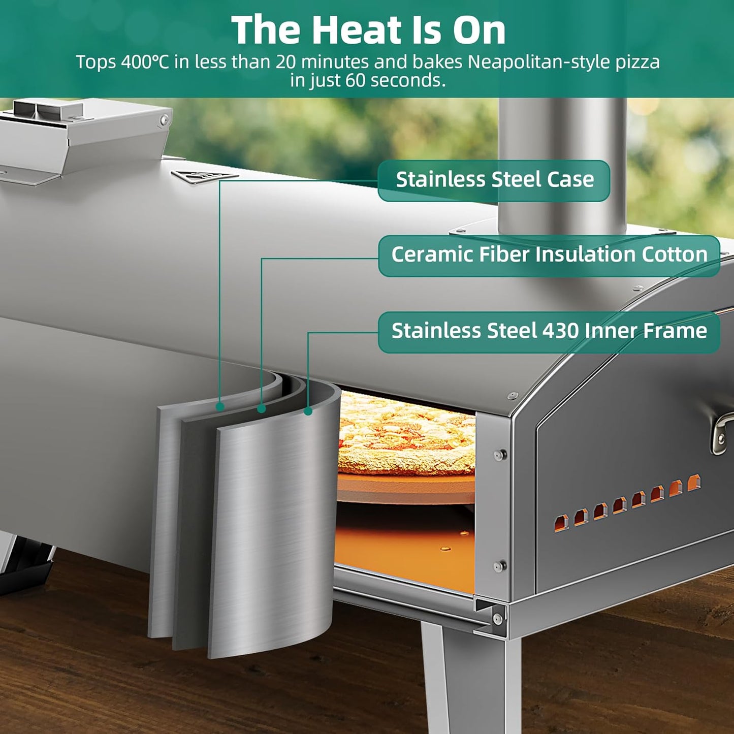 YTIAHOME Multi-Fuel Outdoor Pizza Oven with Rotating, 12" Wood and Gas Fired Pizza Oven with Built-in Thermometer, Dual Fuel Pizza Maker with Peel, Stone, Carry Cover, Recipes for Backyard Camp