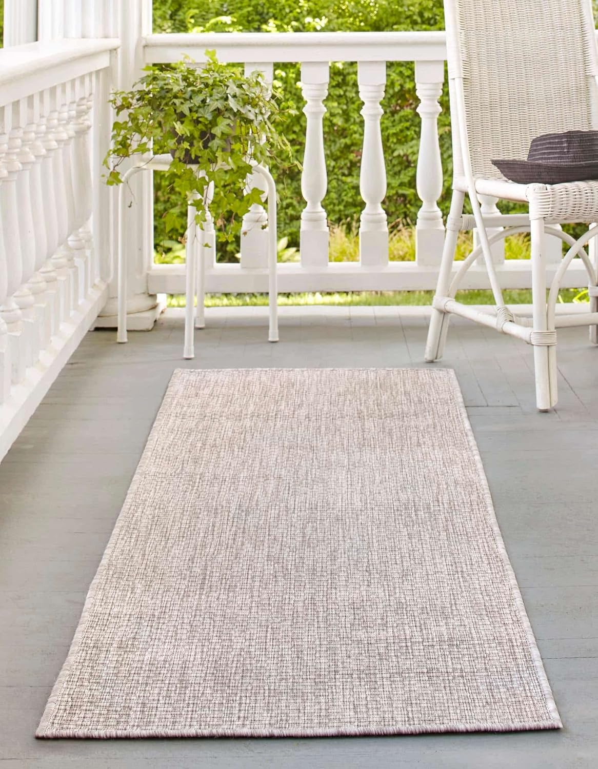 Unique Loom Collection Casual Transitional Solid Heathered Indoor/Outdoor Flatweave Area Rug (2' x 8' Runner, Beige/Ivory)
