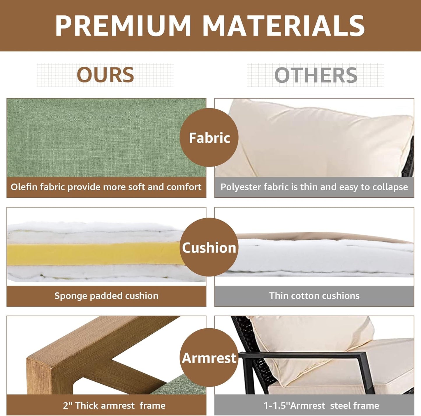 NATURAL EXPRESSIONS Rocking Bistro Set, 3 Piece Outdoor Patio Conversation Furniture Set with 2 Rockers and 1 Metal Coffee Table with Thick Cushions for Backyard,Porch,Poolside,300lbs