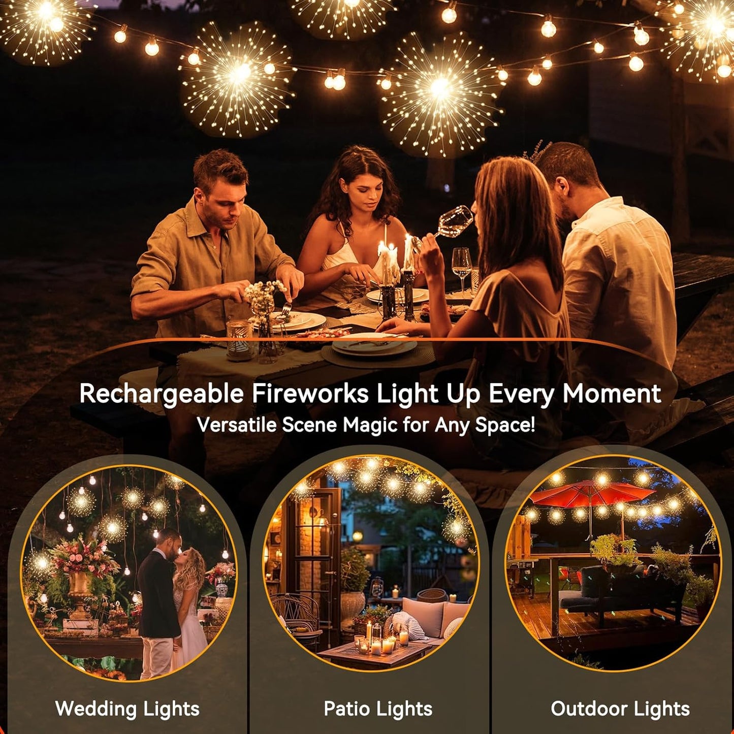 SeaShine 1200LED Fireworks Lights Outdoor, Rechargeable Hanging Fairy Starburst Lights, Waterproof Smart Firework Light with Remotes, 8 Modes, Timer for Garden Weddings Outdoor Christmas Decor 6 Pack