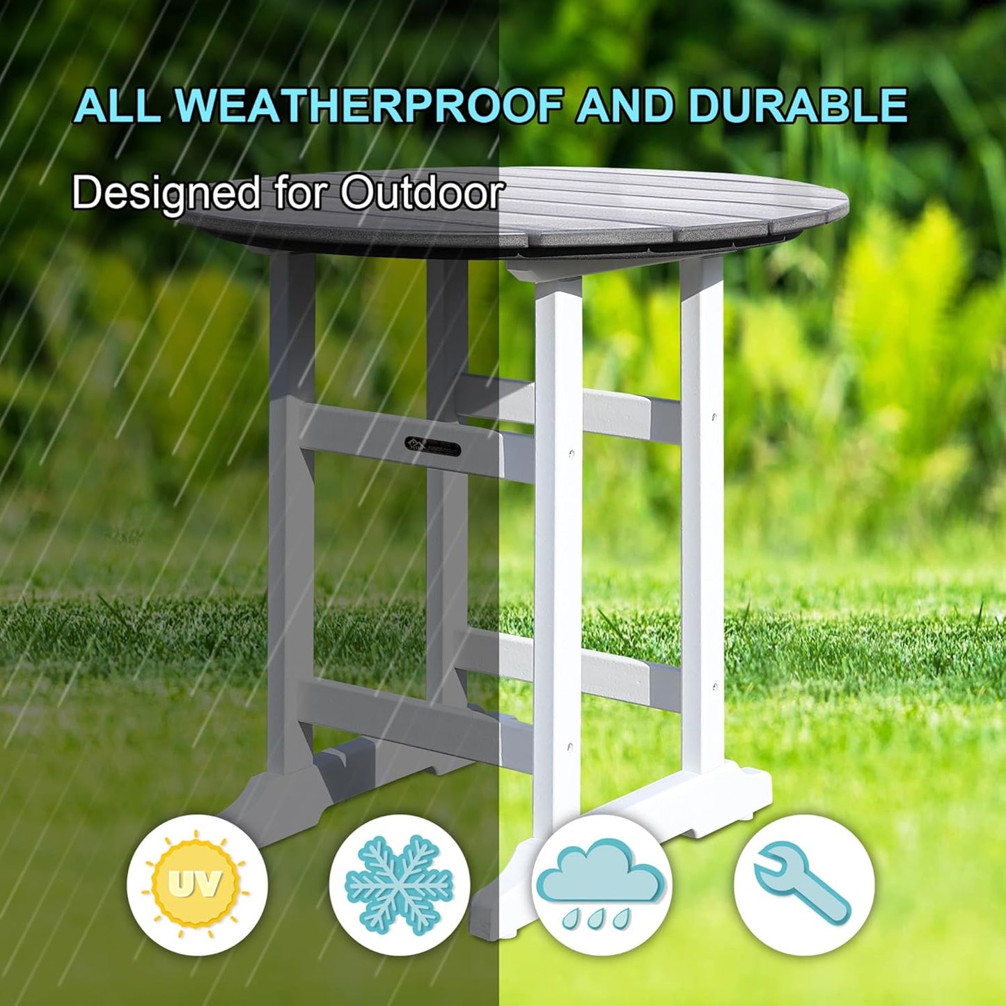 Tall Adirondack Chairs Patio Bar Tables Set of 3, Weather Resistant HDPE 35" Round Outdoor Bar Adirondack Barstools Plastic Height Table Pub, for Garden, Backyard, Yard, Pool, Fire, Pit (Grey)