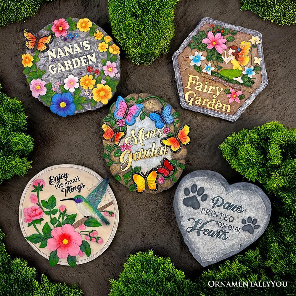 Elegant Resin Stepping Stone, Outdoor Garden Pathway Decoration (Grandma’s Garden Floral Stepping Stone, 9.5" Decorative Outdoor Decoration)