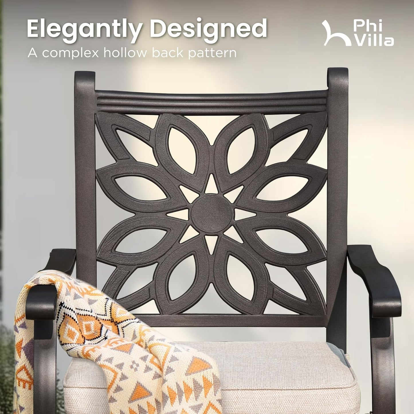 PHI VILLA Cast Aluminum Patio Bar Set with 2 Outdoor Swivel Bar Stools & 42" Pub Bar Height Table (1.96" Umbrella Hole), All Weather Furniture Bistro Table Chairs Set for Lawn, Garden