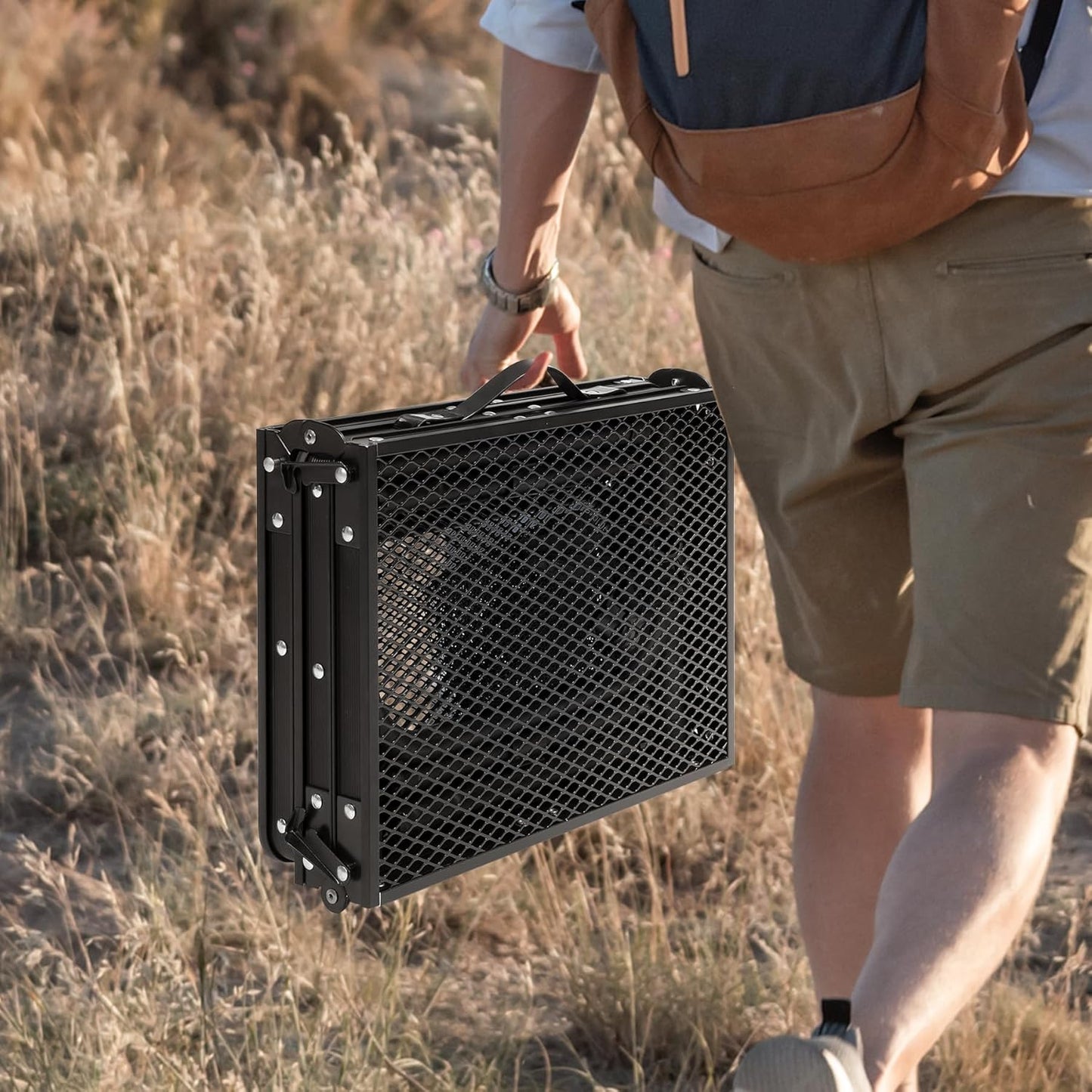 RedSwing Tri-fold Folding Picnic Table, Lightweight Height Adjustable Aluminum Frame Table with Mesh Layer for Outdoor Camping Picnic BBQ, Black