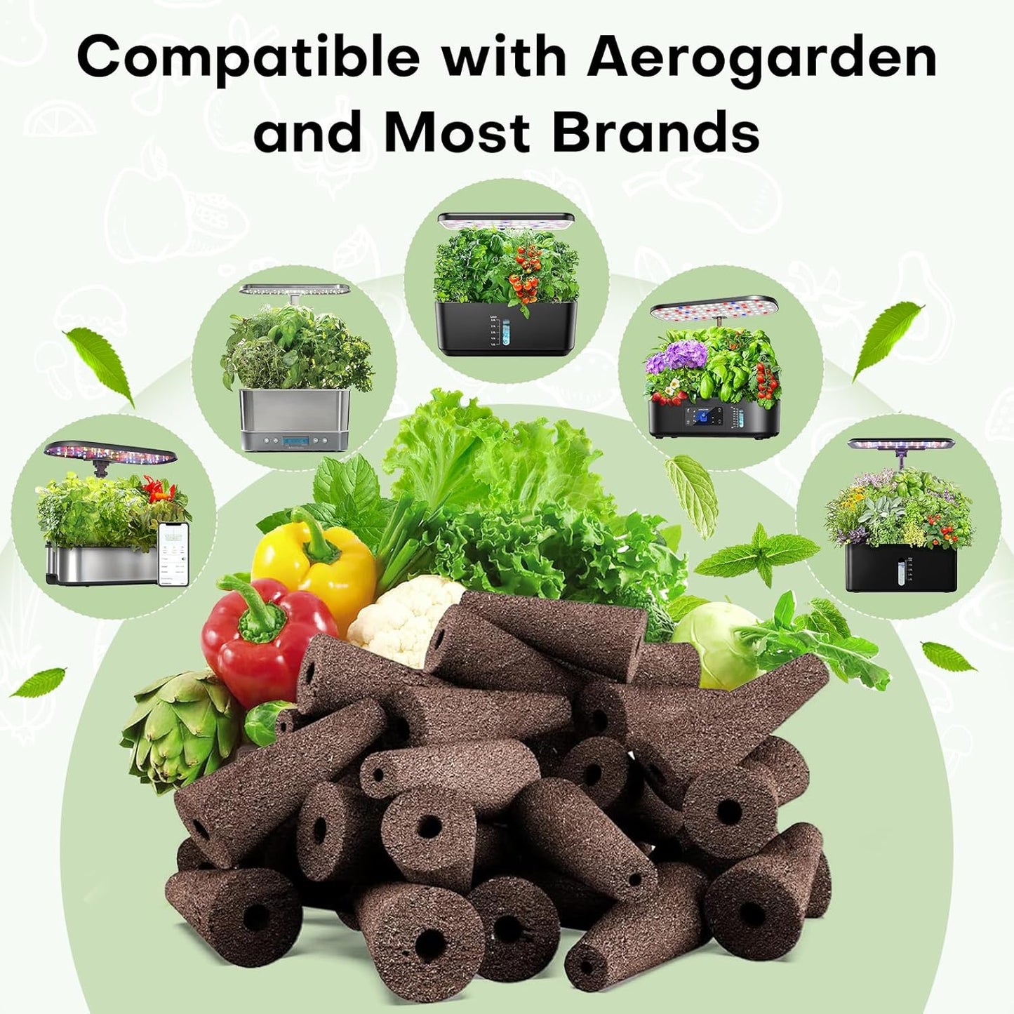 Ahopegarden 52PCS Hydroponics Pods Kit: Compatible with Aerogarden, Includes 24 Grow Sponges, 24 Pods Labels, 4 A&B Plant Food - Hydroponics Supplies for Most Brands
