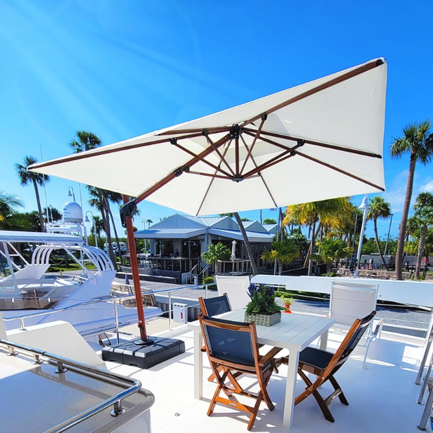 PURPLE LEAF 9' X 12' Double Top Deluxe Wood Pattern Rectangle Patio Umbrella Offset Hanging Umbrella Outdoor Market Umbrella Garden Umbrella, Cream