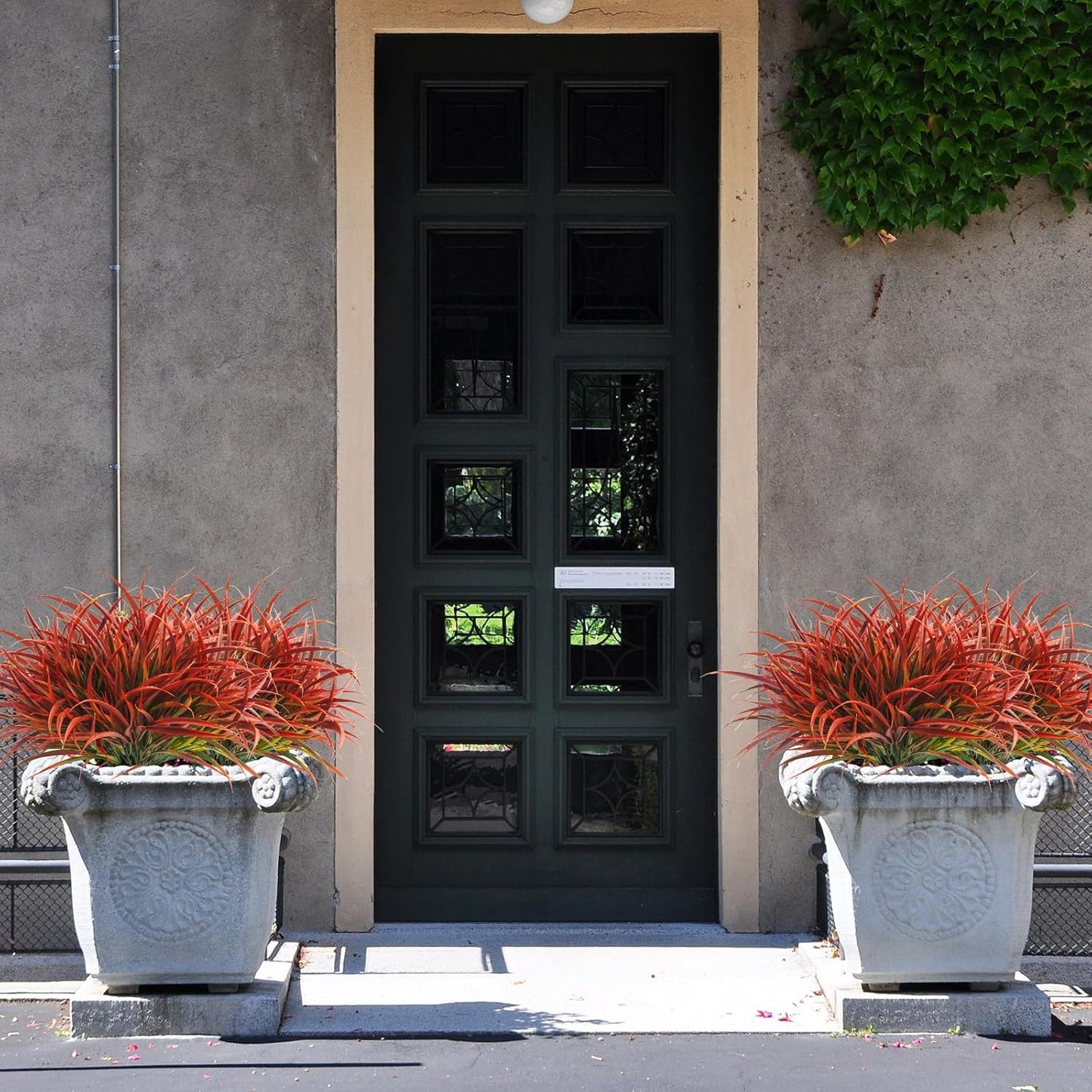 Uieke 6 Bundles Artificial Outdoor Plants UV Resistant Fake Grass Plants Faux Plastic Plants Greenery Shrubs for Home Garden Pathway Window Box Front Porch Cemetery Fall Decor, Autumn Red