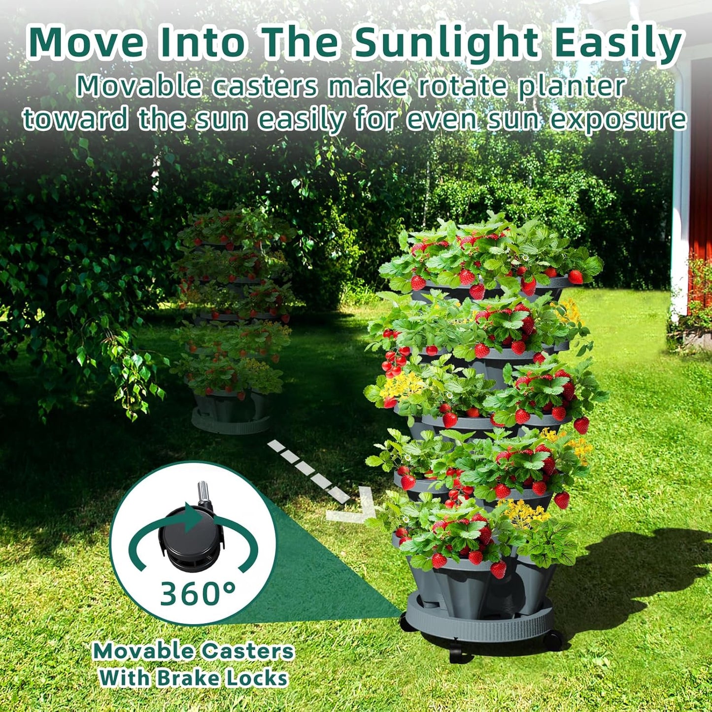 Strawberry Vertical Planter Tower Garden 2 Pack, 6 Tiered Stacking Planter with Support Pole, Stackable Herb Planter Indoor Outdoor Dark Grey