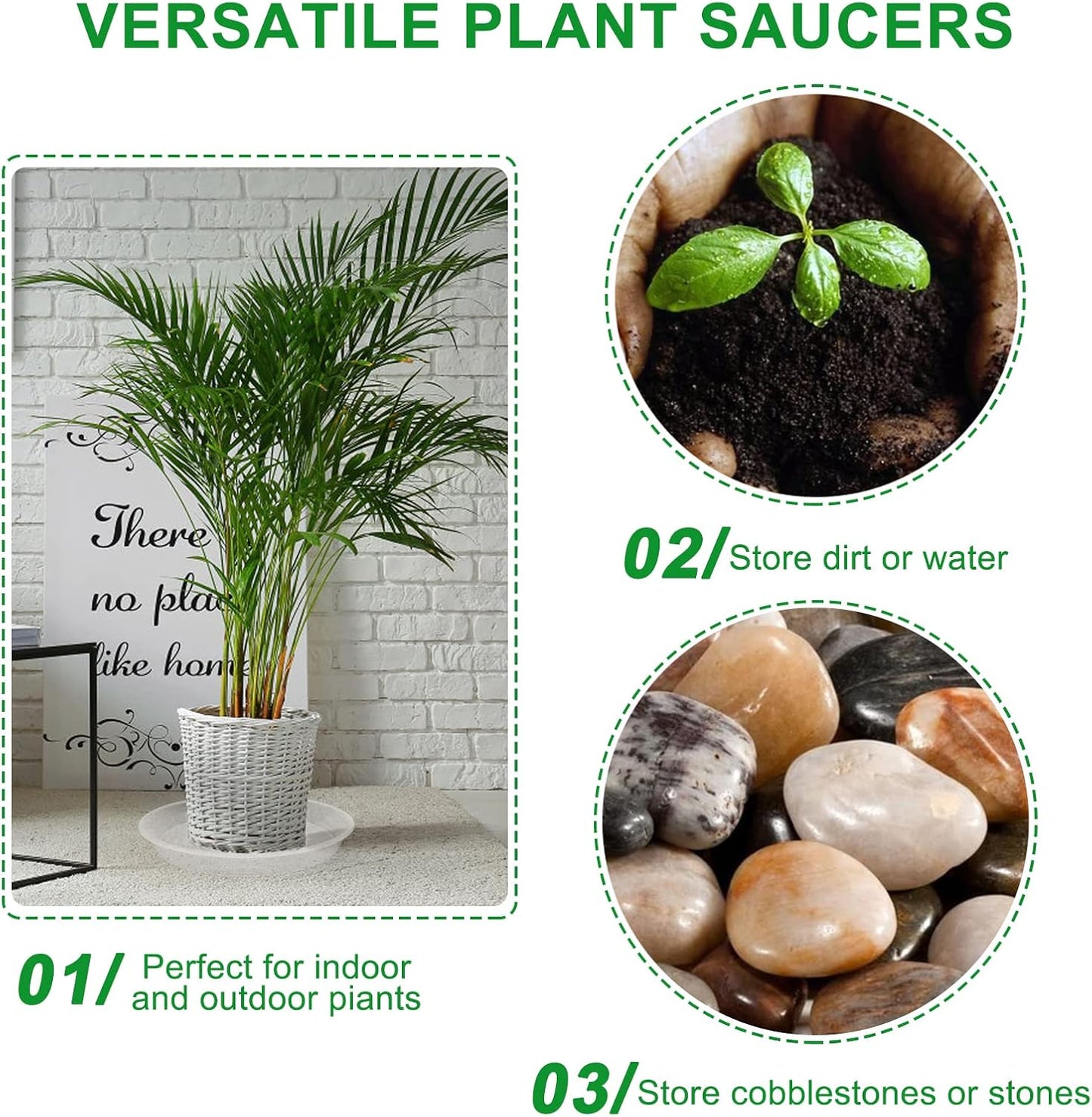 TITE 3 Pack Plant Saucer Heavy Large Planter Durable Thicker Plastic Plant Trays for Indoors and Outdoor,Plant Saucer Drip Trays (Transparent, 16 inch)