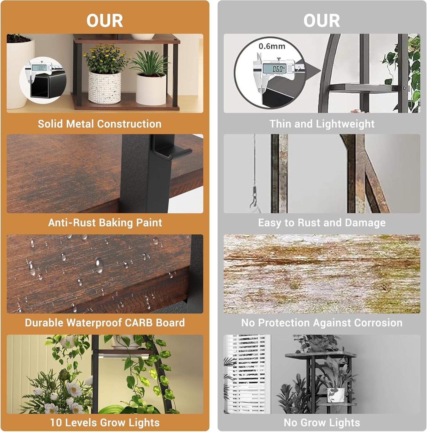 Plant Stand Indoor with Grow Lights 2 Pack, 8 Tiered 69" Tall Metal Plants Shelf, Large Plant Rack Flower Stand for Plants Multiple, Half-Moon Indoor Plant Shelf for Living Room Patio Garden Balcony