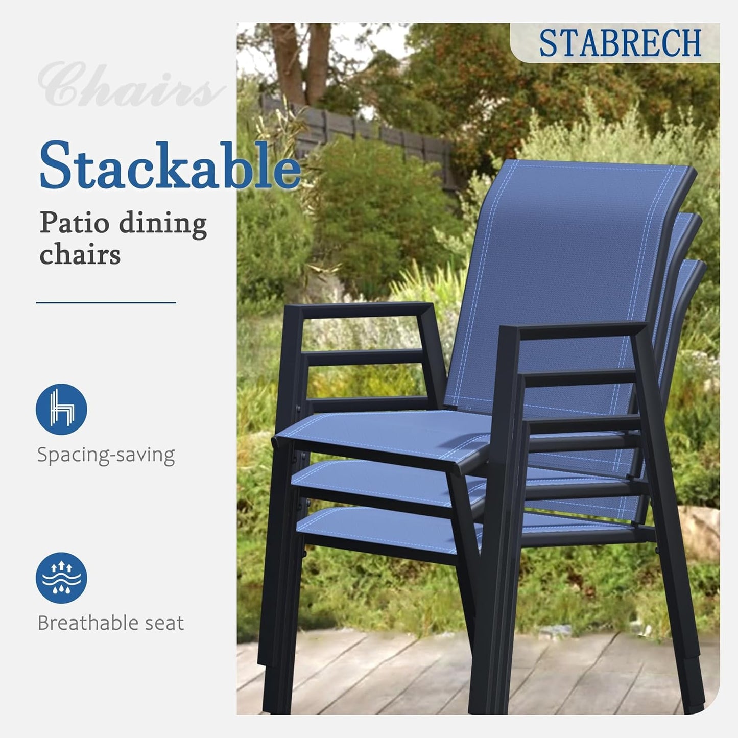 Outdoor Patio Chairs Set of 4, Blue Stackable Outdoor Chairs, Lightweight Patio Set with High Back, Metal Dining Chair for Lawn, Garden, Yard and Deck