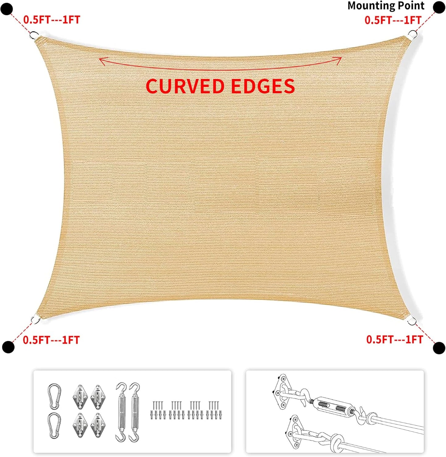 7' x 17' White Rectangle Sun Shade Sail SSP1212 Canopy Durable Fabric UV Block Awning,We Make Custom Orders