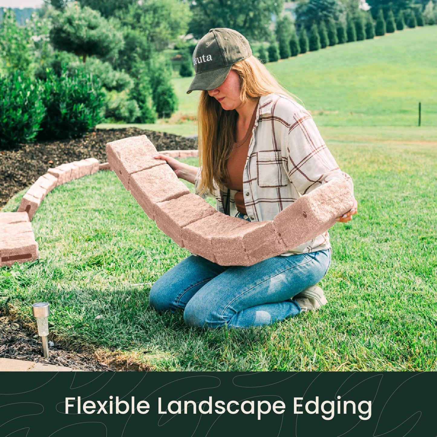 Beuta Landscape Edging | Garden Edging Border | Faux Stone Blocks for Lawn Edging, Flower Beds & Yard Edging – 4 Pack | Each Section Has 6 Blocks 48" L x 4" W x 6.5" H | 8 Spikes | Sandstone