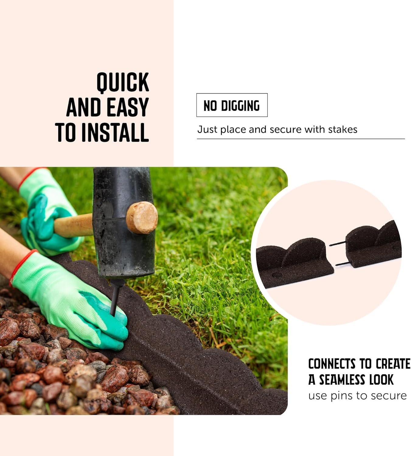 Playsafer L Shaped Flexible Rubber Scalloped Edger for Lawns Landscaping and Playground | Easy No Dig Installation| 4' Long (4, Brown)