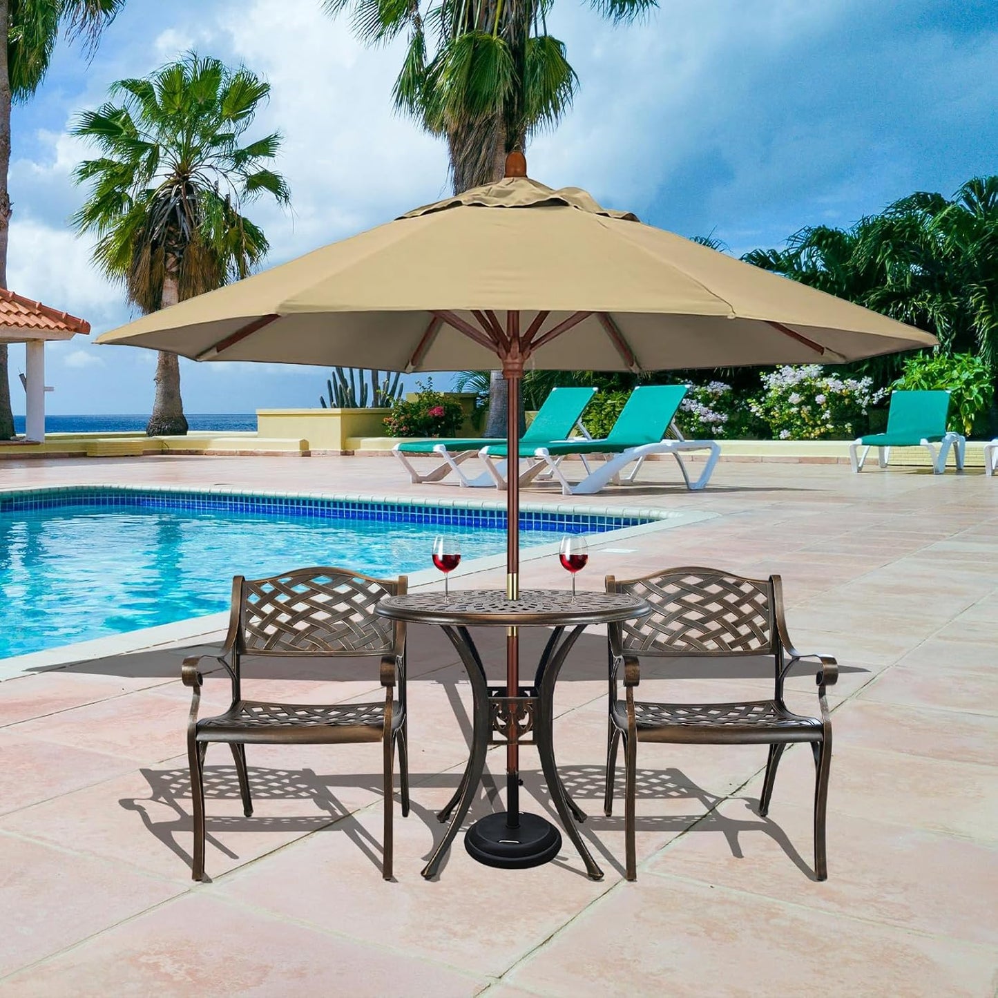 Outdoor Patio Table and Chairs Patio Dining Furniture Set Cast Aluminum Outdoor Table Set Bistro Chairs for Garden (Bronze, 3 Piece Round Table Set)