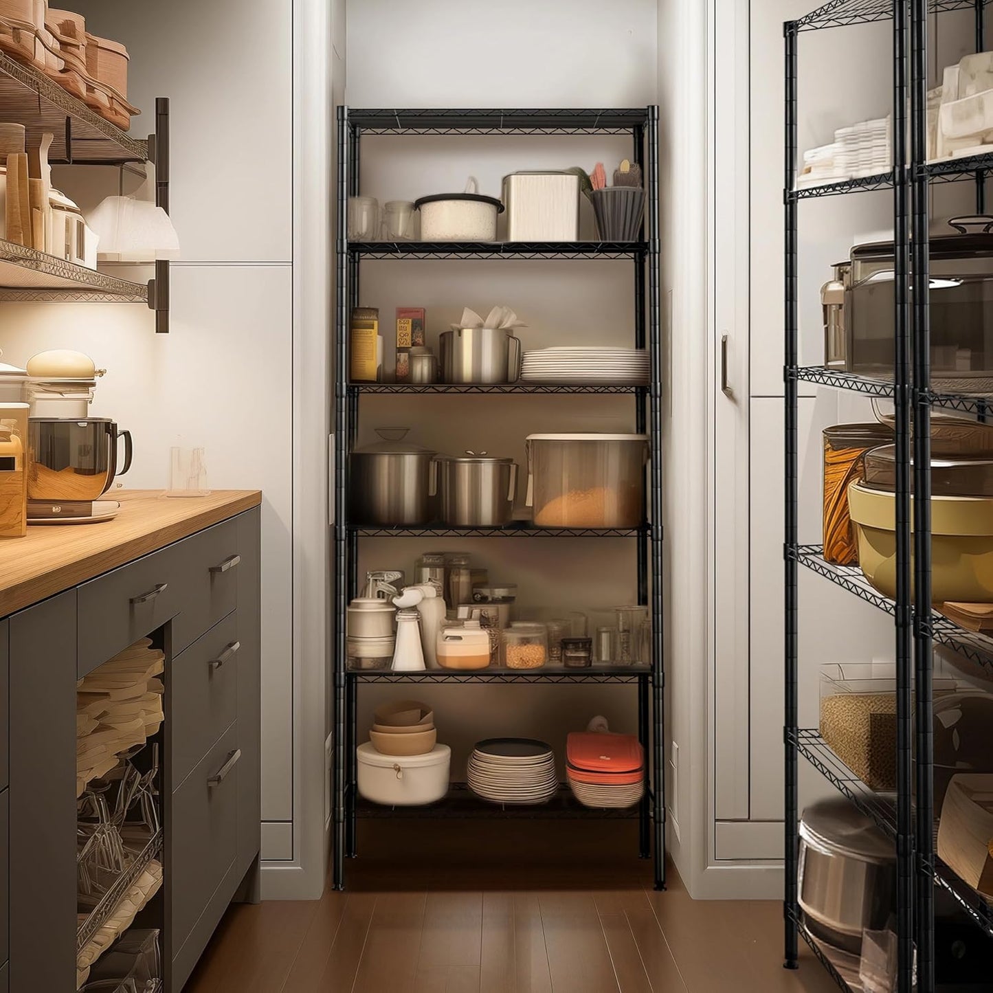 Finnhomy 6-Tier Wire Shelving Unit - Adjustable Steel Wire Rack with 6 Shelves, PE Mat and Stable Leveling Feet, NSF Certified, Black