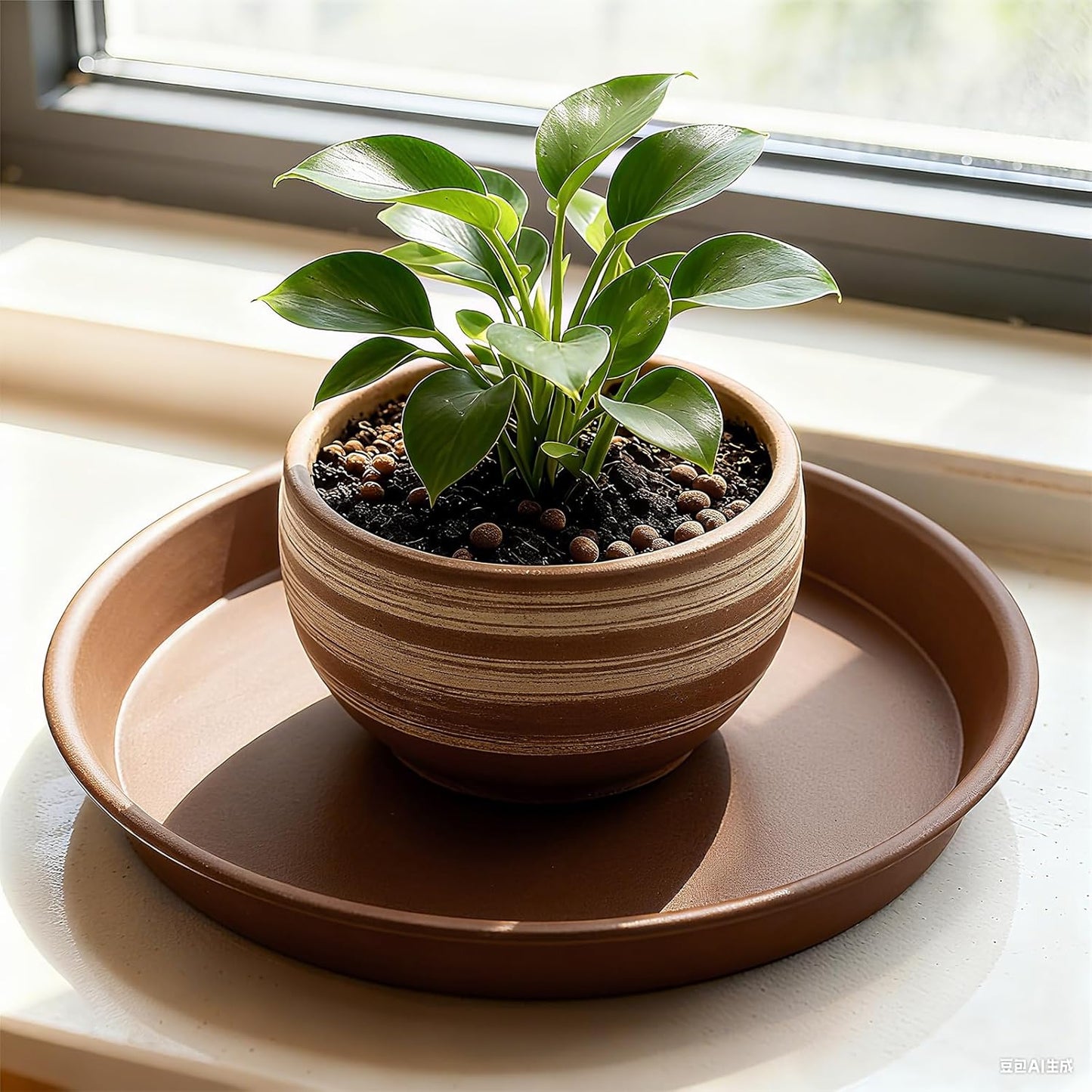 TITE Plant Saucer 16 inch,Heavy Large Planter Durable Thicker Plastic Plant Trays for Indoors and Outdoor,Plant Saucer Drip Trays,Brown (16 inch,Brown) Pack of 3