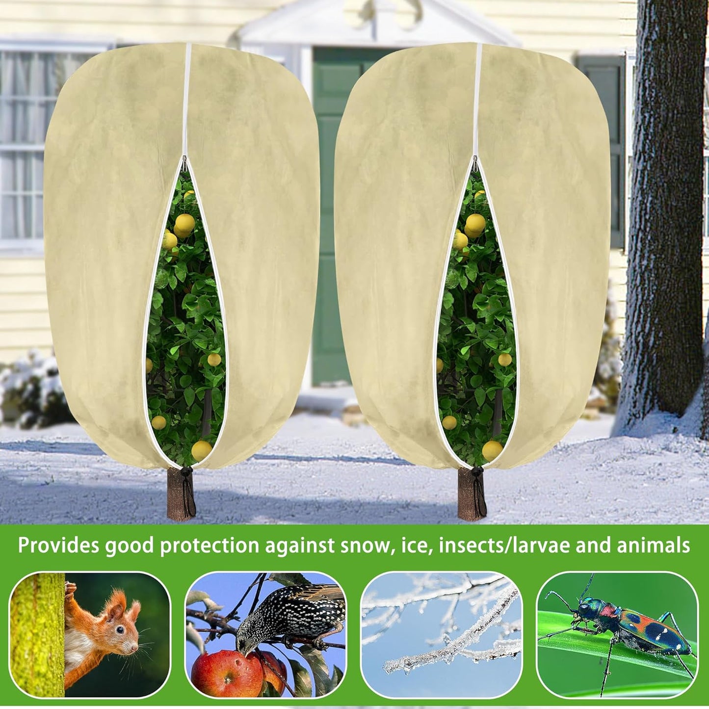 94" x 79" Large Plant Covers Freeze Protection- Reusable Winter Plant Frost Protection Cover Bags with Zipper Drawstring- Frost Cloth Blankets for Outdoor Plants Trees Against Freezing Animals Eat
