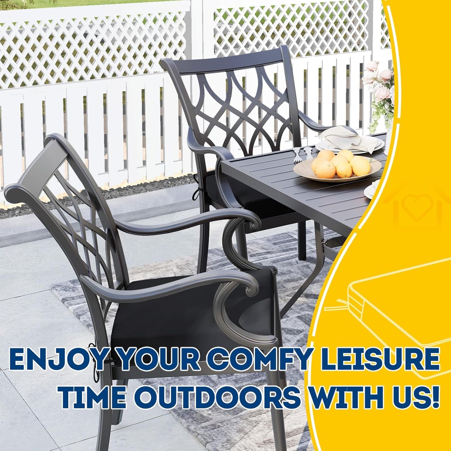 AAAAAcessories Outdoor Seat Cushions for Chairs, Waterproof, Fade-Resistant Patio Furniture Replacement Cushions, 20" x 18" x 3", Set of 2, Black