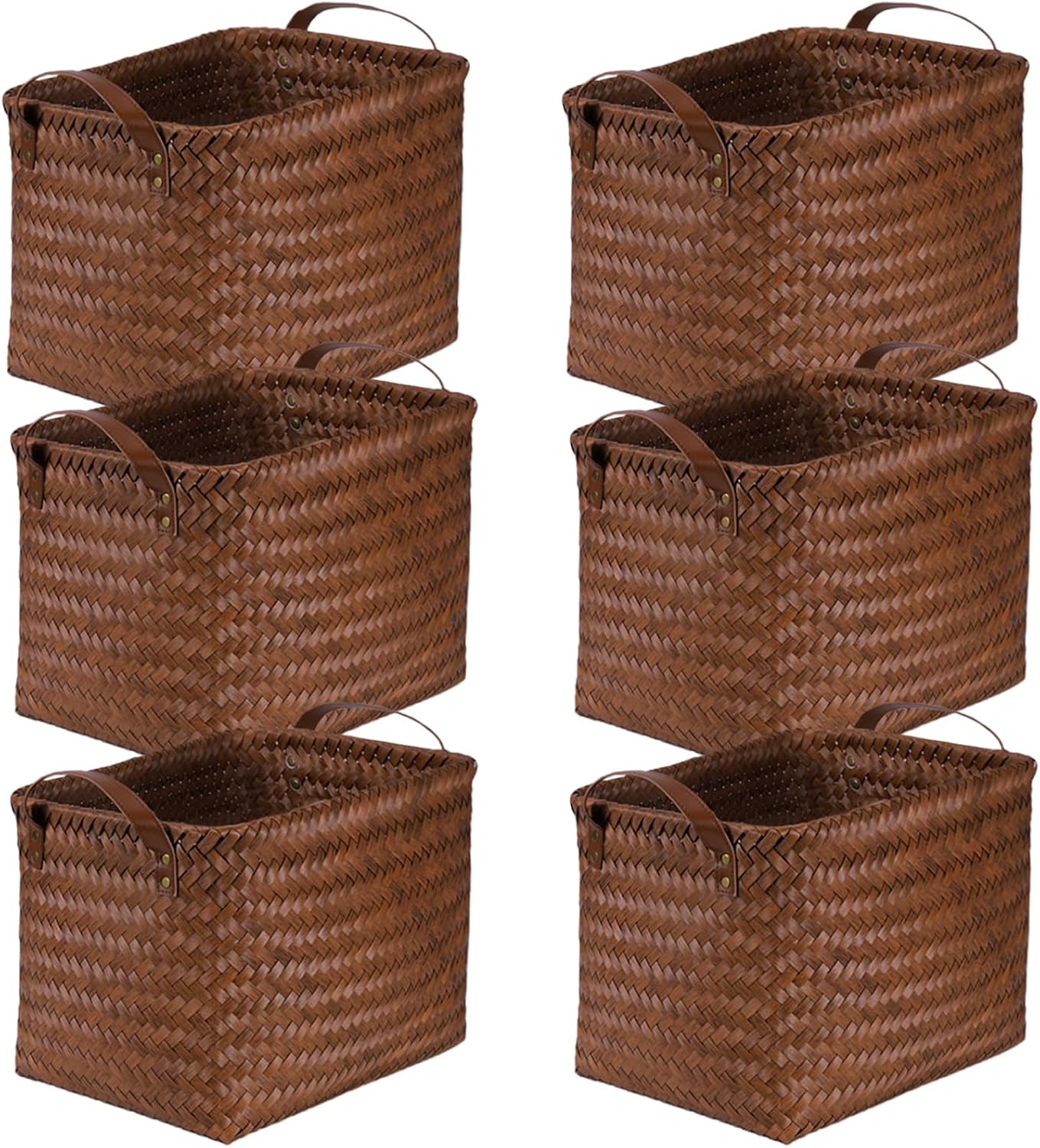 BROWNLILY Handwoven Clothes Basket Laundry Hampers Large Wicker Storage Baskets for Shelves Blankets Closet Storage Bins Car Bedroom Bathroom Organizers and Storage Bath (6, Brown)