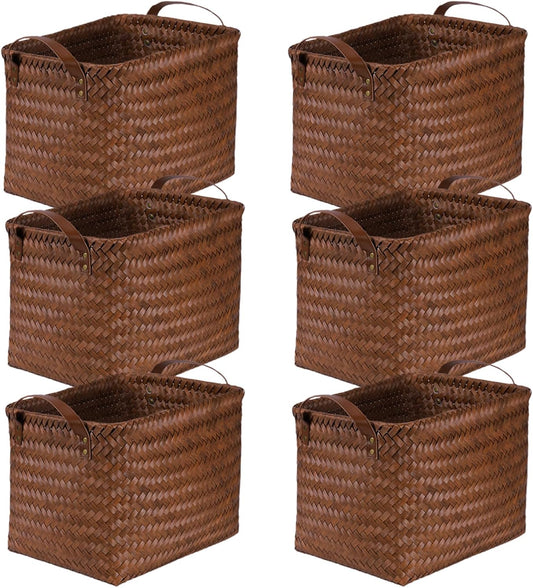 BROWNLILY Handwoven Clothes Basket Laundry Hampers Large Wicker Storage Baskets for Shelves Blankets Closet Storage Bins Car Bedroom Bathroom Organizers and Storage Bath (6, Brown)