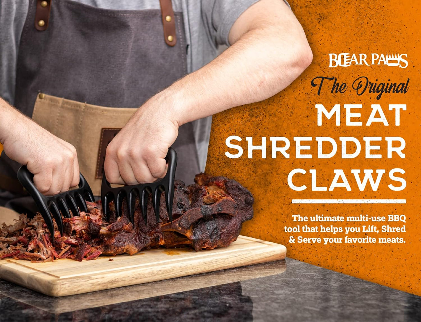 Bear Paws Meat Claws - The Original Meat Shredder Claws for Pulled Pork, USA Made - Easily Lift, Shred, Pull and Serve Pork, Chicken, Brisket and Turkey - Gift for Dad on Father's Day! (Black)