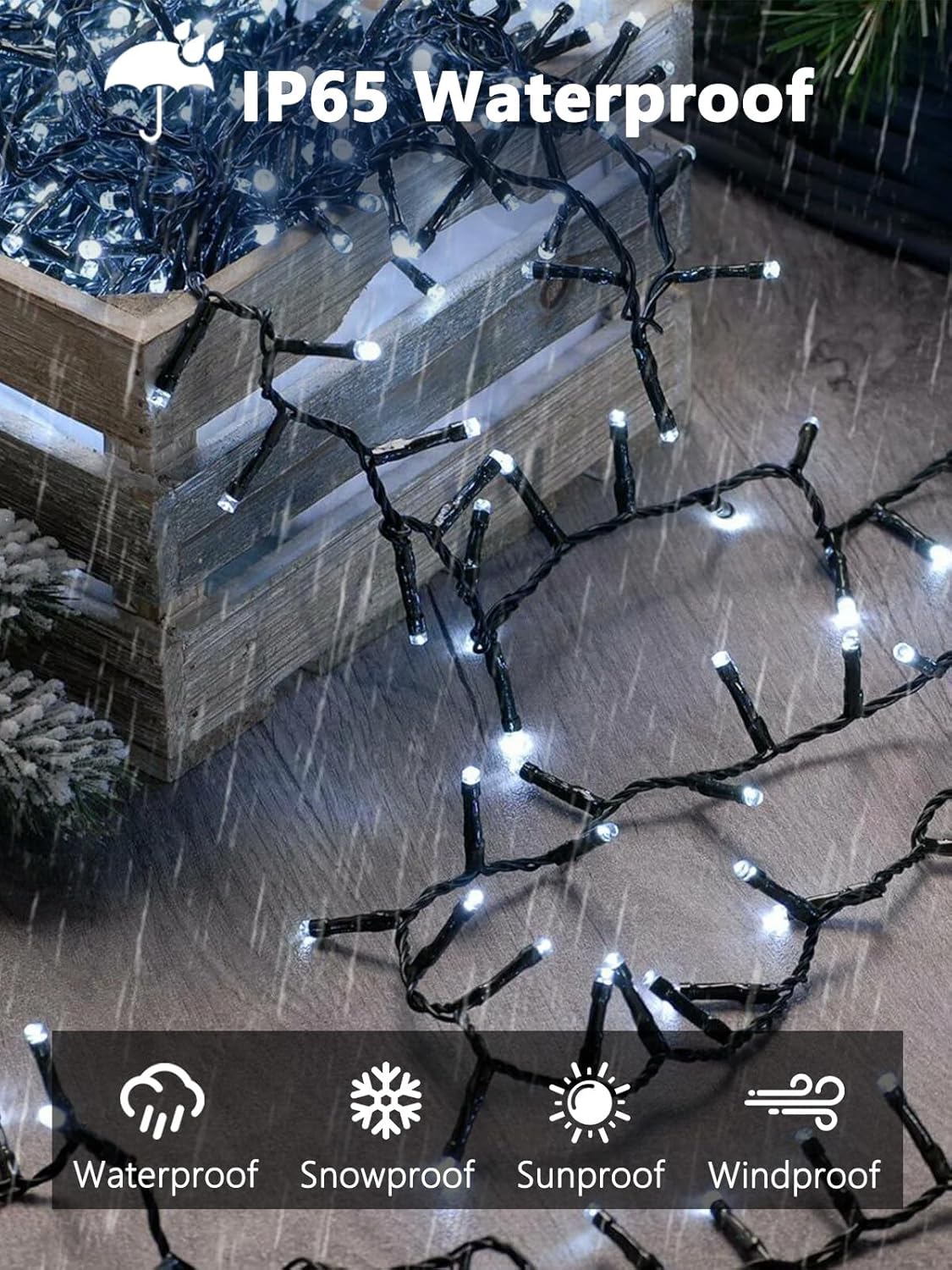 6 Pack 600 LED Solar String Lights for Outside, Solar Christmas Lights Outdoor with 8 Lighting Modes, Waterproof Green Wire Solar Powered Tree Light for Xmas Party Yard Garden Decorations (Cool White)