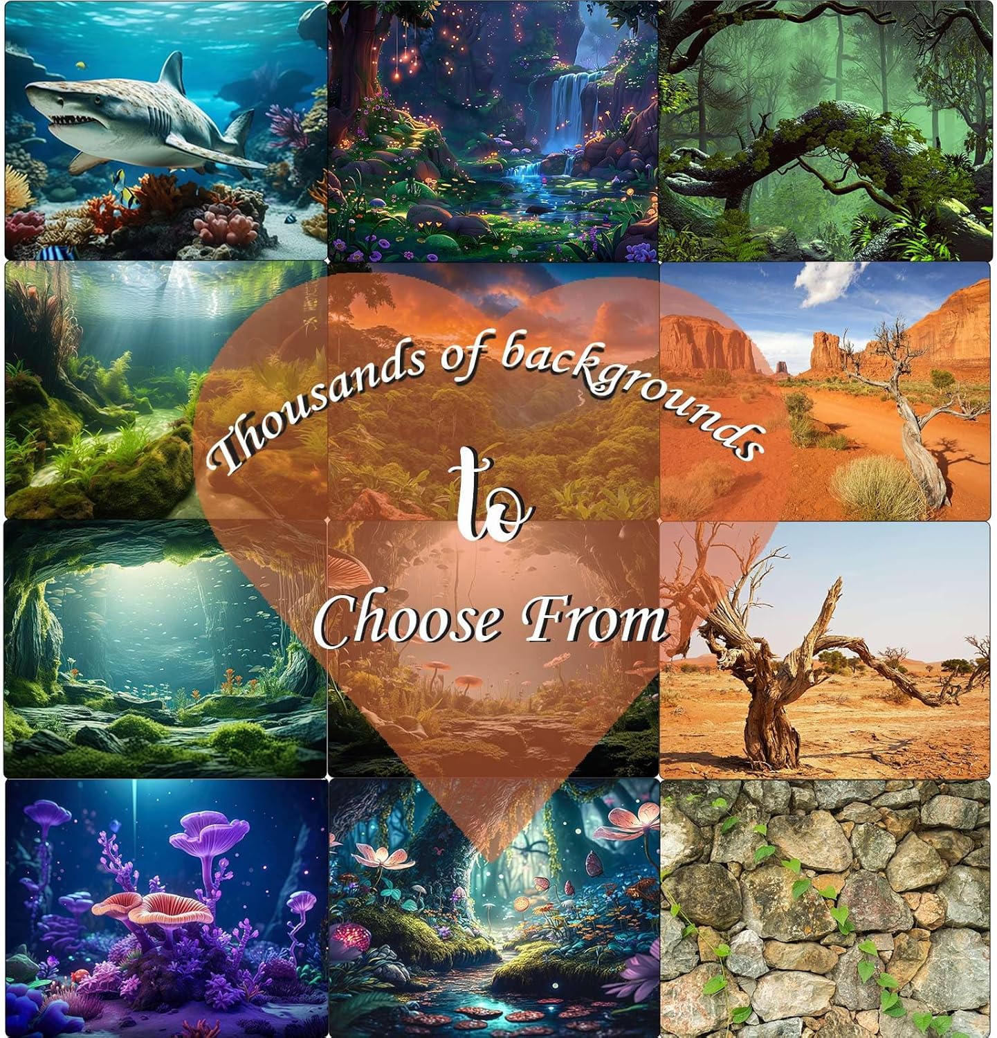 Aquarium Background Various Underwater Grass Plants Aquarium Backdrop Vivid and Fresh Green Aquatic Plants Stone River Bed and Dead Wood Purple Stone Fish Tank Background 48x20in
