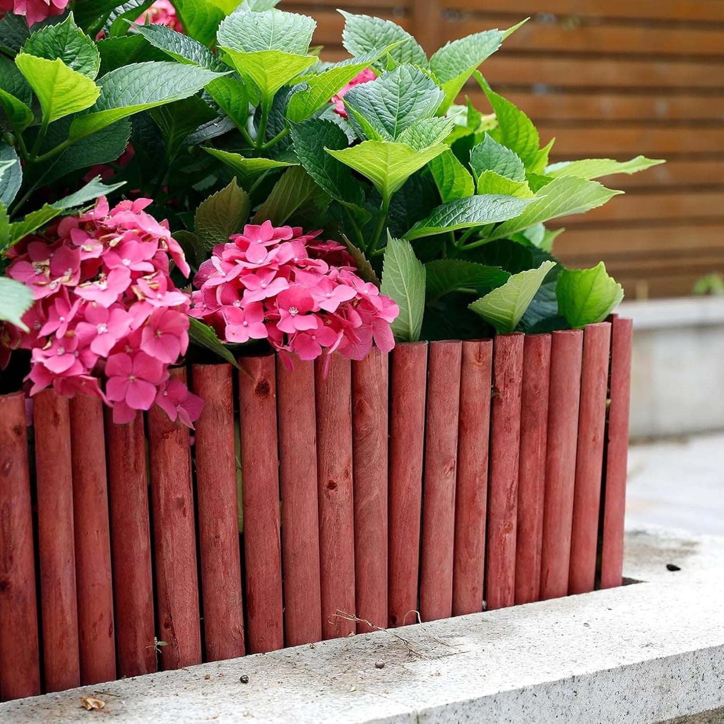 Worth Garden 3.5 Ft Wooden Short Fence Outdoor Landscape Edging Flexible Decorative Border - Tree Fence - Spring Garden & Yard Maintenance - 11.8'' H x 42'' L - (11.8'', Red) - K624A04