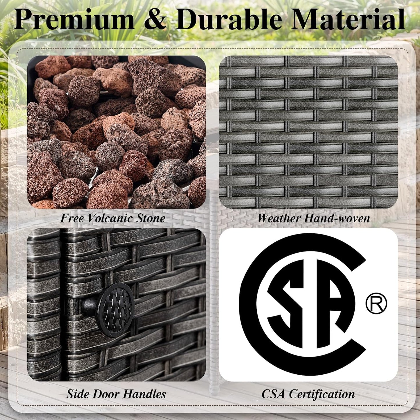 HUMMUH 5 Piece Patio Furniture Set,Wicker Swivel Rocker Patio Chairs Set of 4 with 30'' Fire Pit Table Outdoor Furniture Set for Porch,Garden,Backyard