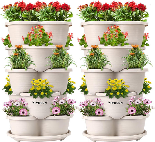 VIVOSUN 2-Pack 5 Tier Vertical Gardening Stackable Planter for Strawberries, Flowers, Herbs, Vegetables, Ivory