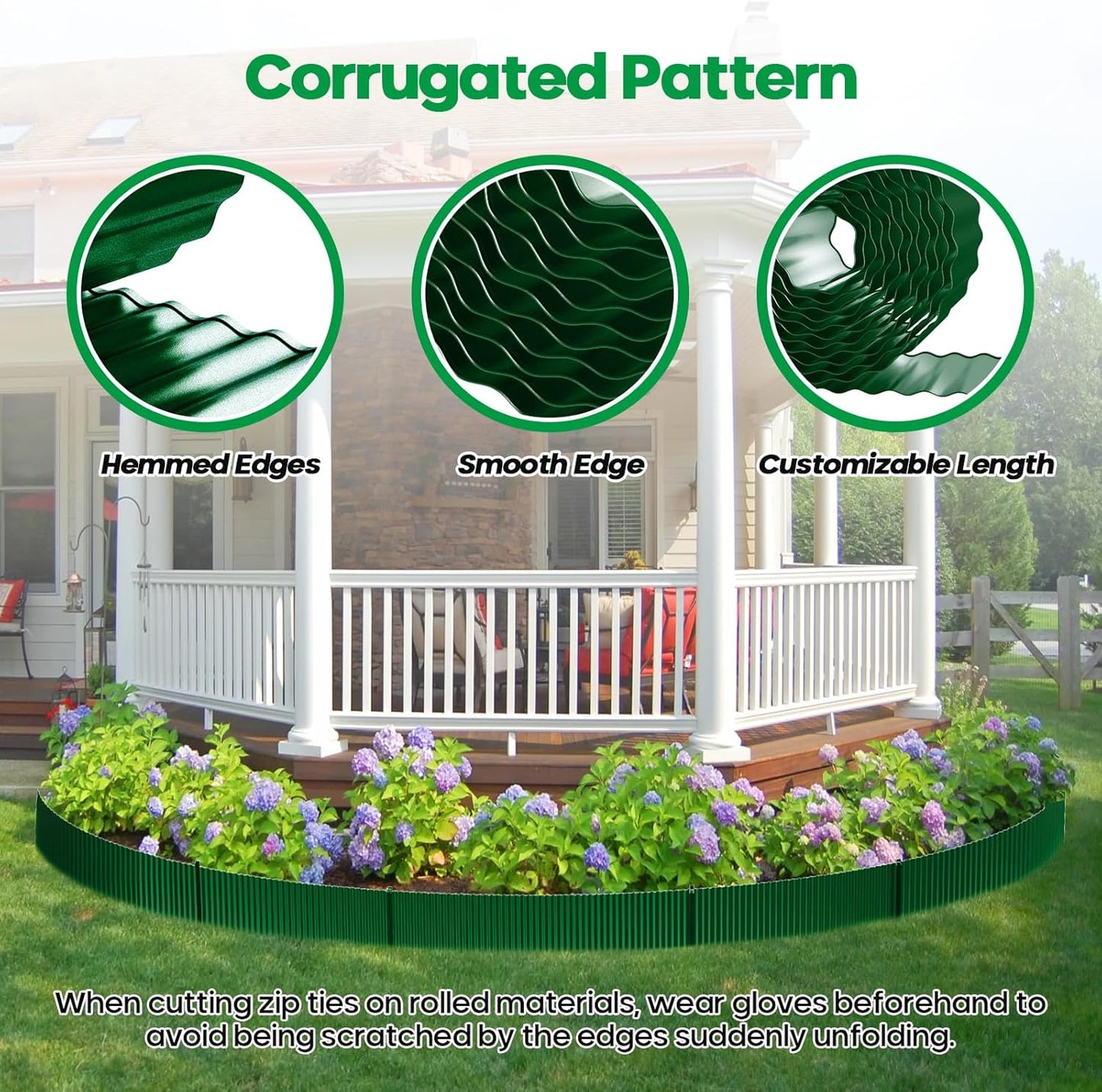 Corrugated Metal Garden Edging,Sturdy Tall Landscape Edging Borders with 6pcs Anchor Stakes, Perfect DIY for Flower Beds, Lawn and Pathway,Tree Surrounds,Paver Edges (Green 10"×20FT)