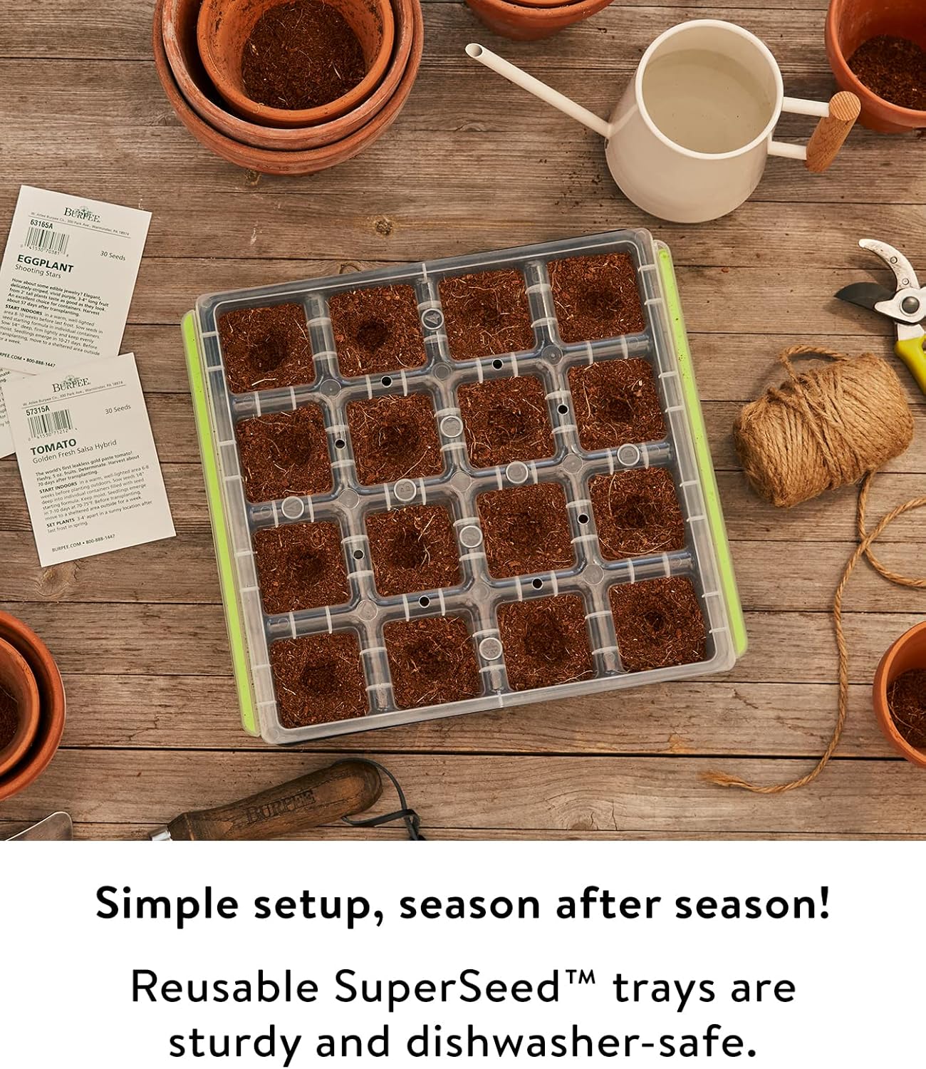 Burpee SuperSeed Seed Starting Tray | 16 XL Cell | Reusable & Dishwasher Safe | for Starting Vegetable Seeds, Flower Seeds & Herb Seeds | Indoor Grow Kit for Deep-Rooted Seedlings, Green