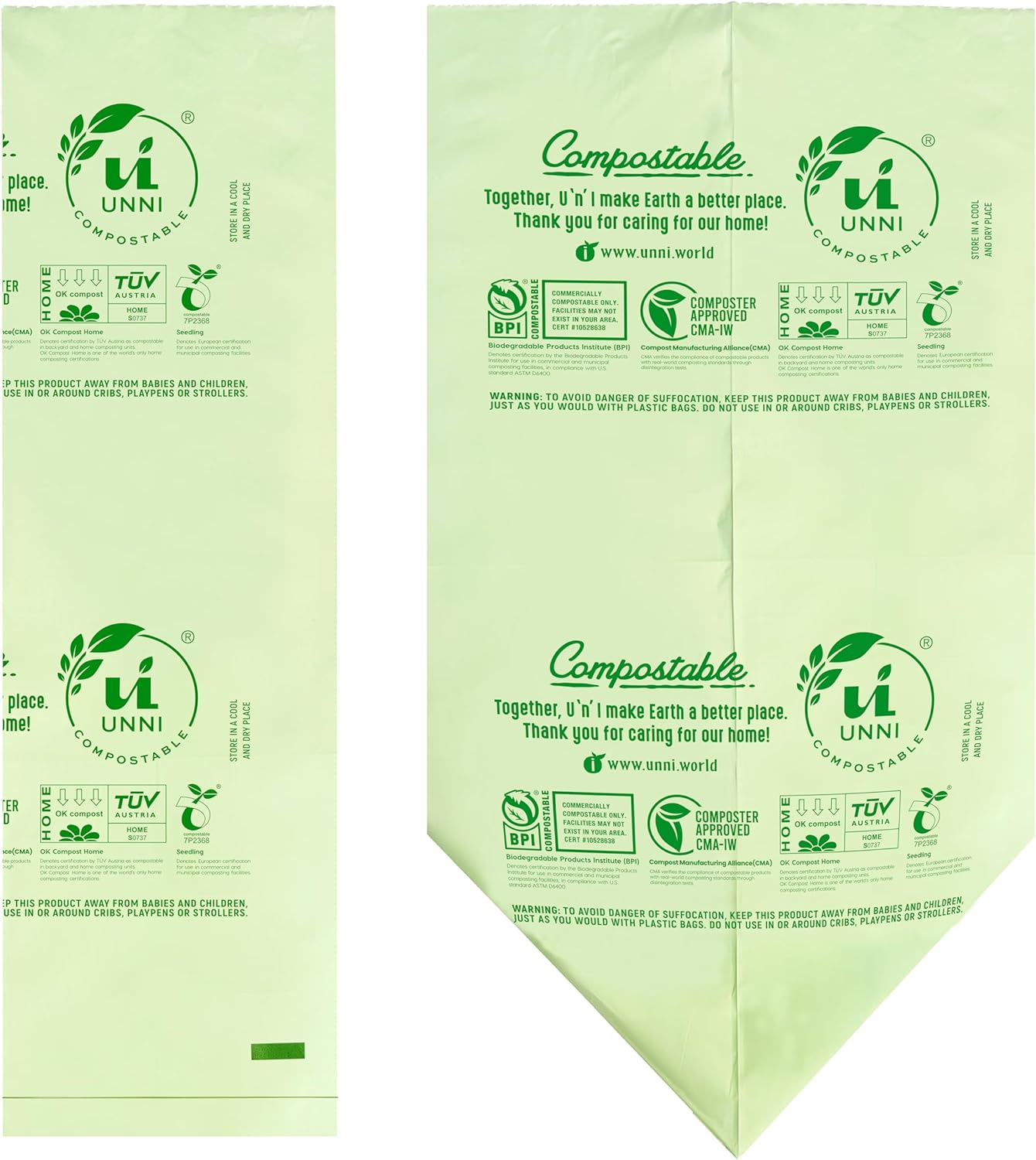 UNNI Compostable Trash Bags, 3 Gallon / 11.35 Liter, 200 Count, Extra Thick 0.71 Mil Small Kitchen Food Scrap Bin Liners, Certified by BPI, CMA & OK compost HOME, Meets the ASTM D6400 Standard